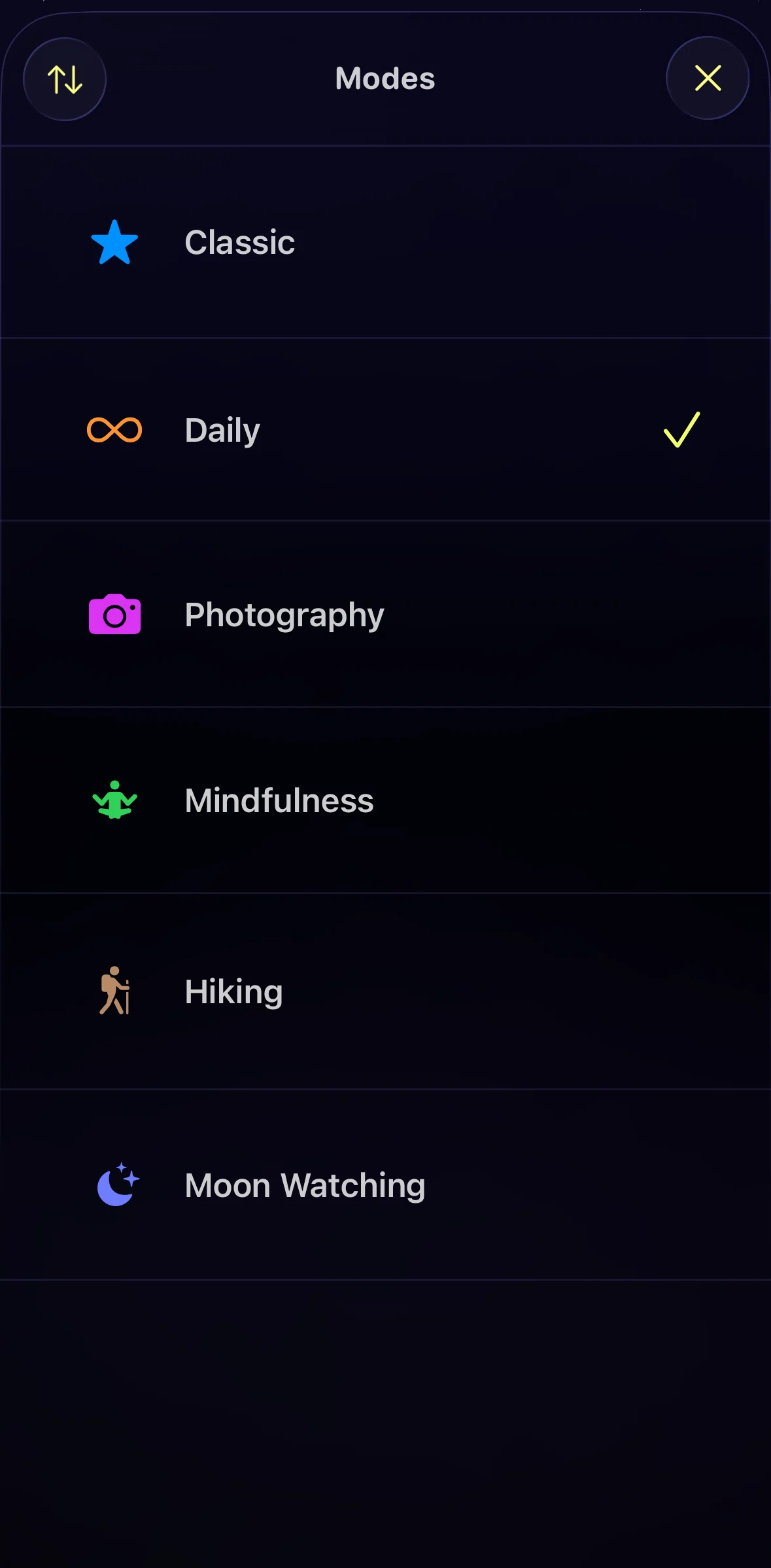 Lumy Screen screen in the Switching to moon watching mode flow