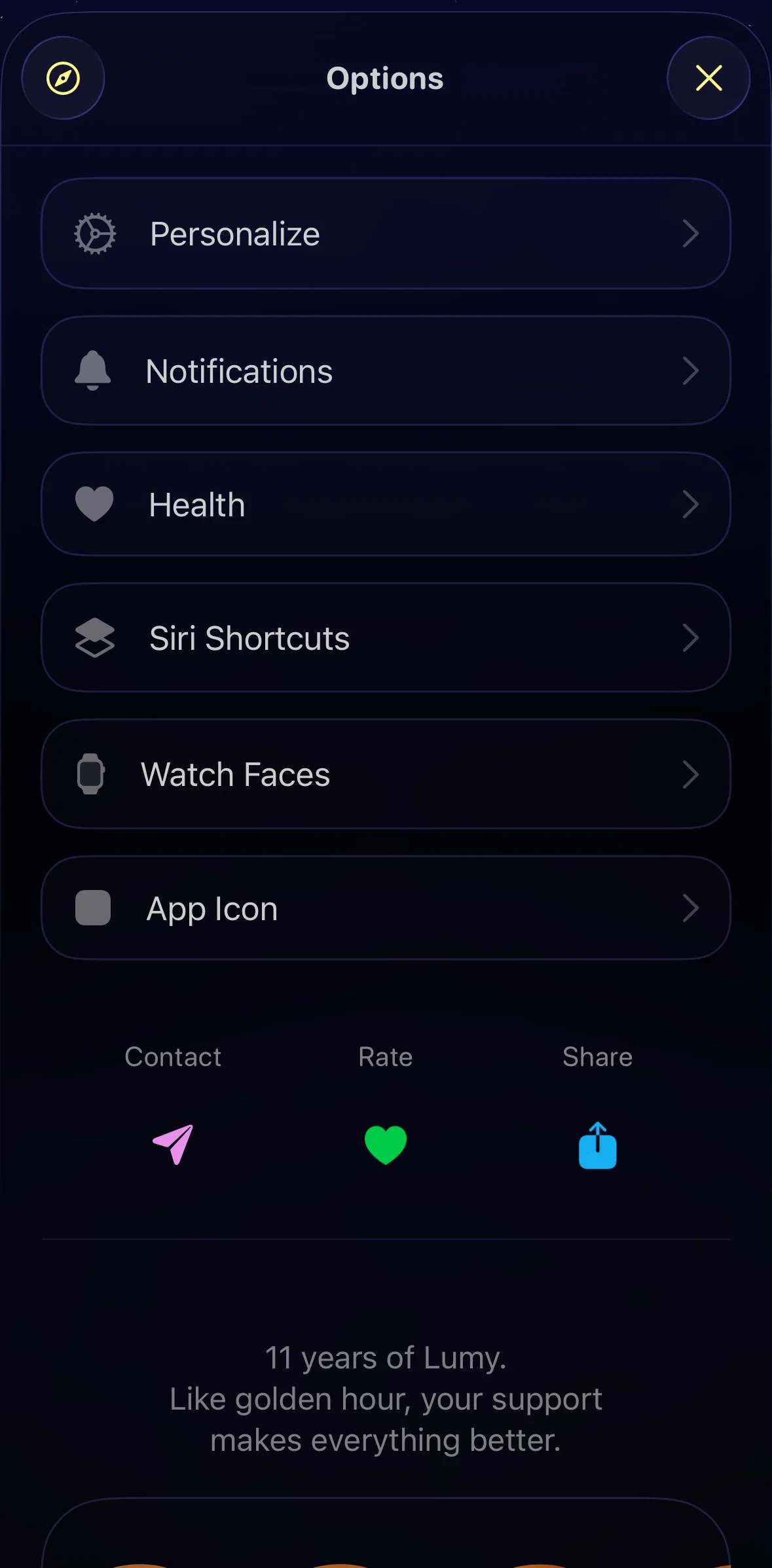 Lumy Screen screen in the Watch faces flow