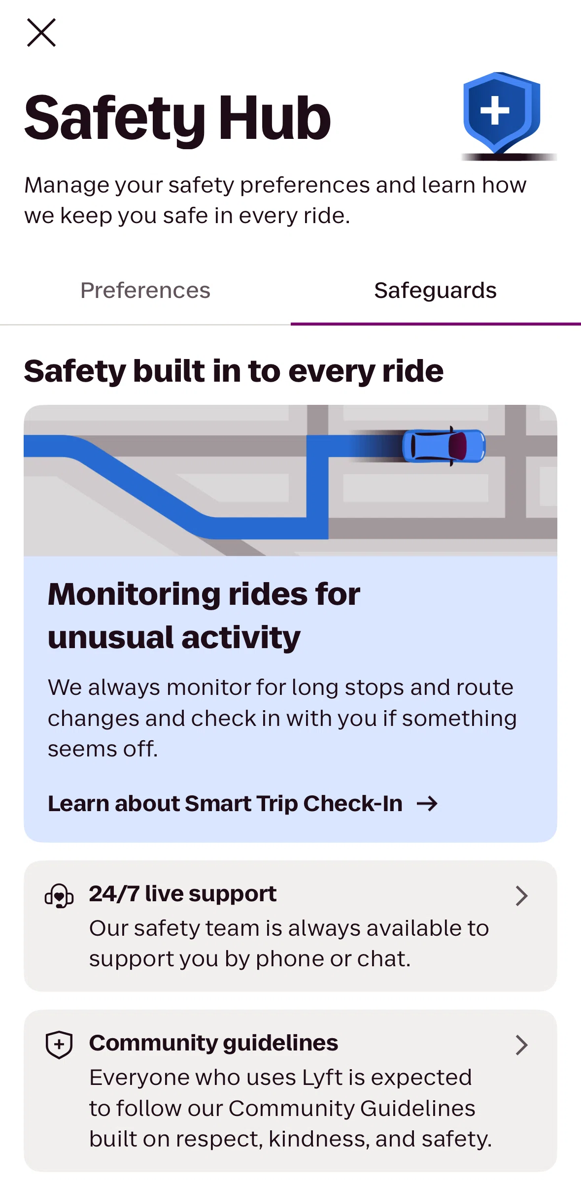 Lyft Screen screen in the 24/7 live support flow