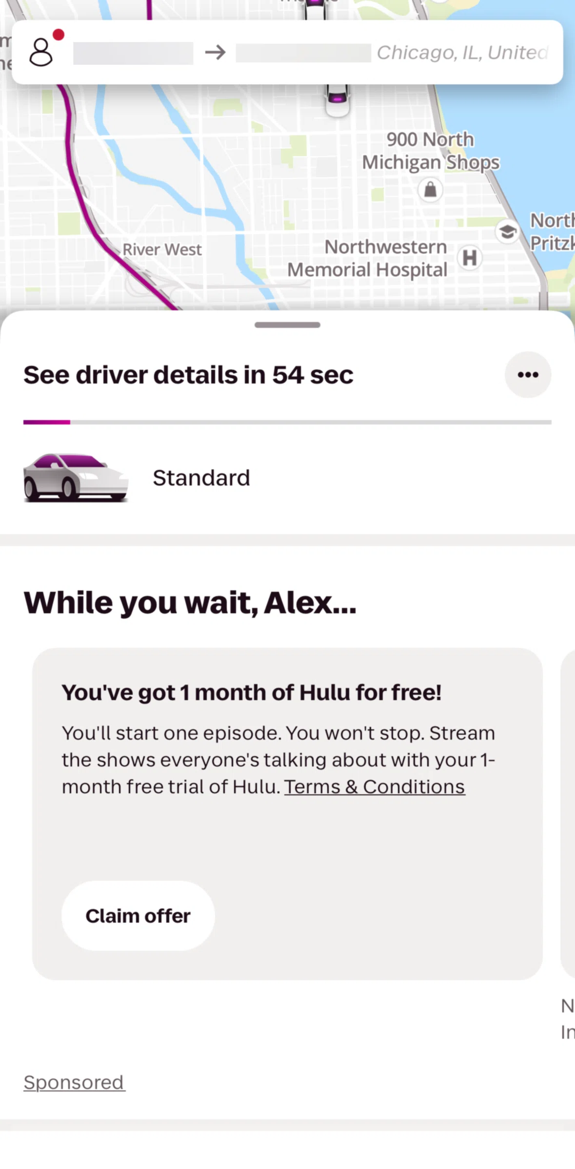 Lyft Screen screen in the Adding a stop flow