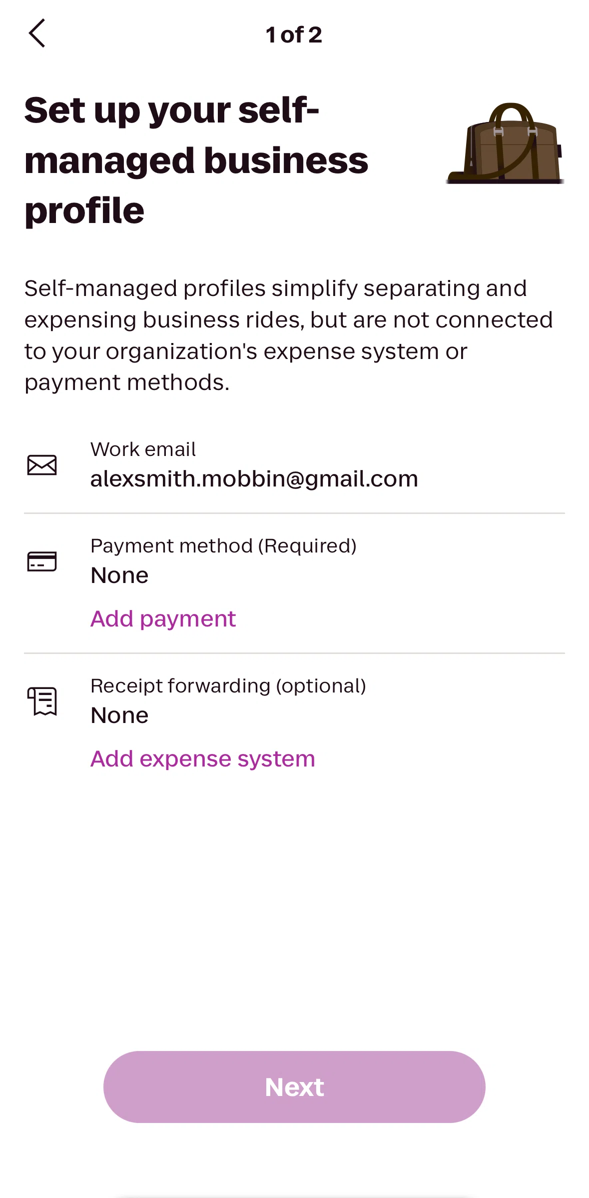 Lyft Screen screen in the Adding an expense system flow