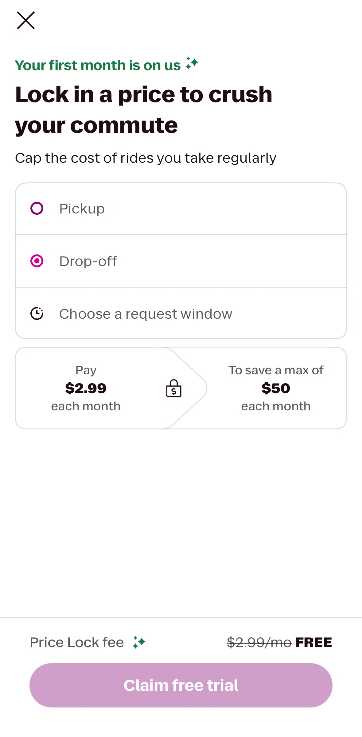 Lyft Screen screen in the Adding starting and destination points flow