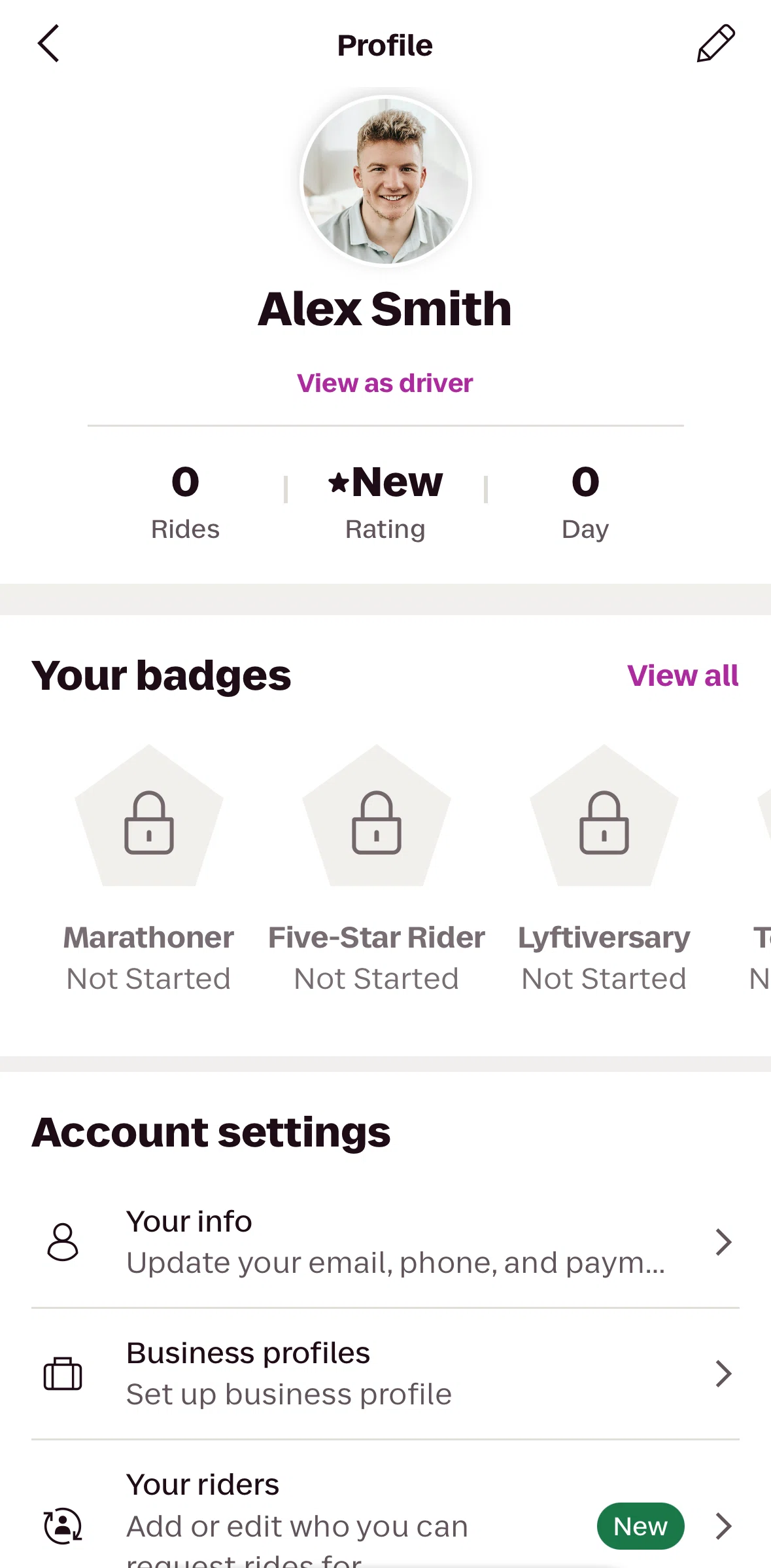 Lyft Screen screen in the Badges detail flow