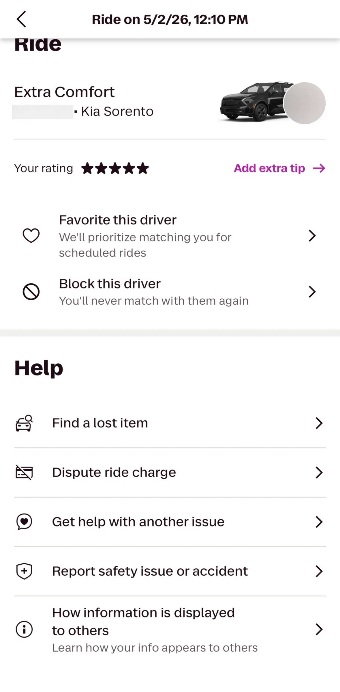 Lyft Screen screen in the Blocking a driver flow