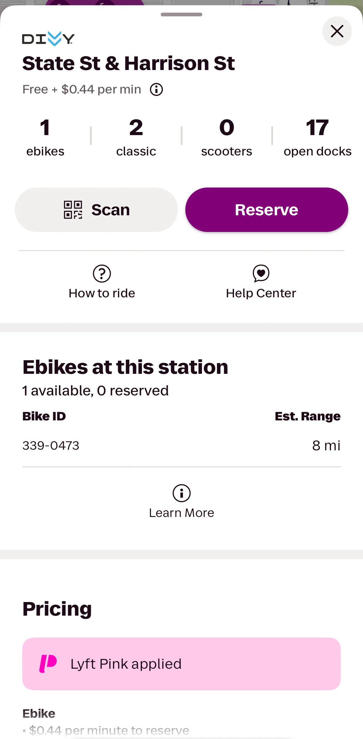 Lyft Screen screen in the Booking a ride (two-wheeler) flow