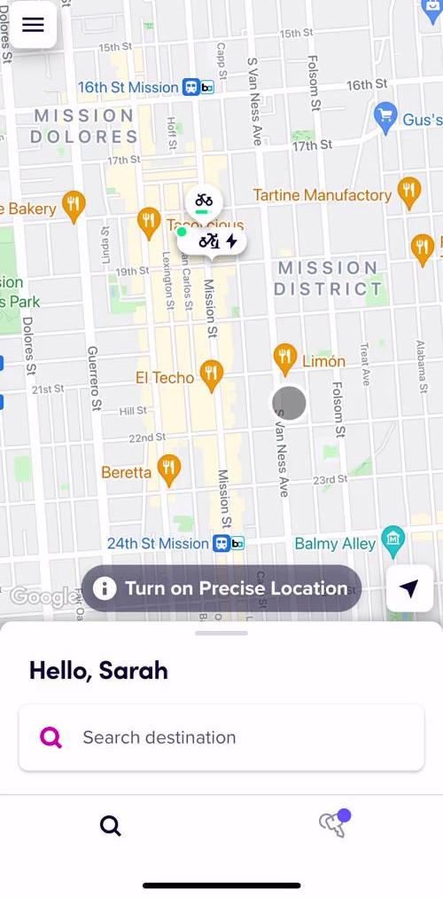 Lyft Home screen in the Booking Transport flow