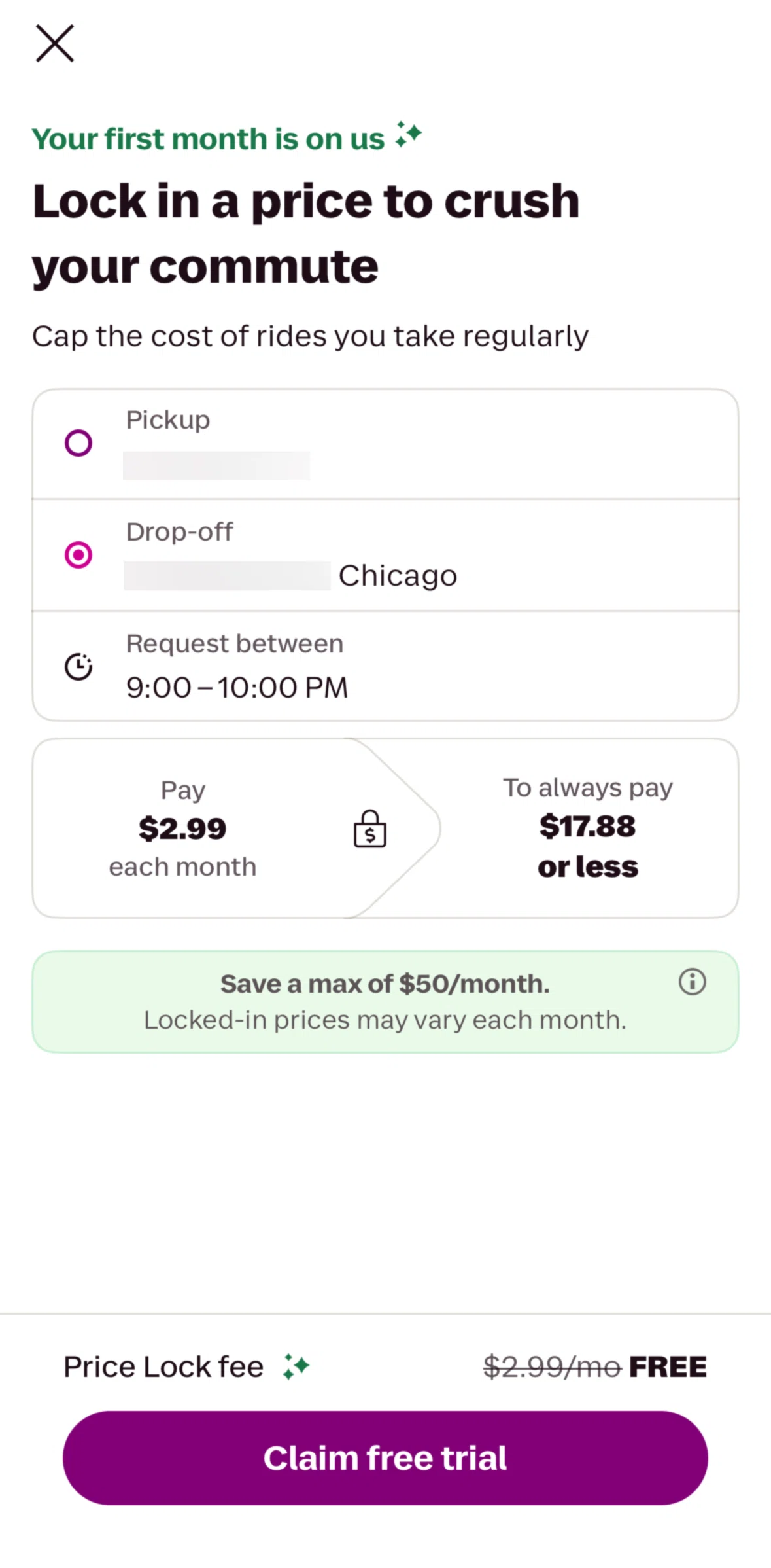 Lyft Screen screen in the Calculated savings information flow