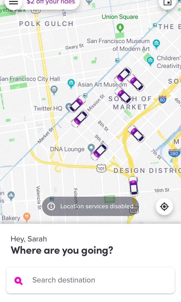Lyft Set location screen in the Cancelling An Order flow