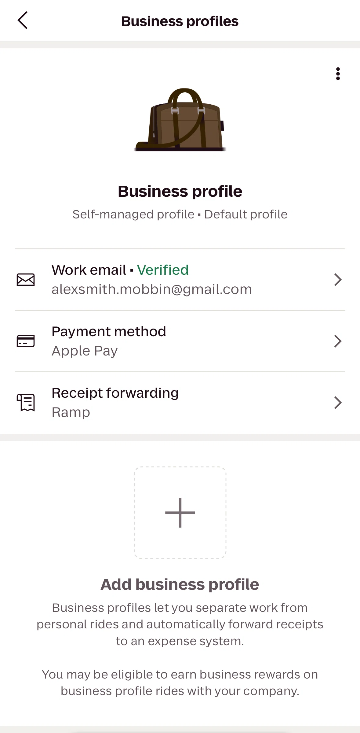 Lyft Screen screen in the Deleting a business profile flow