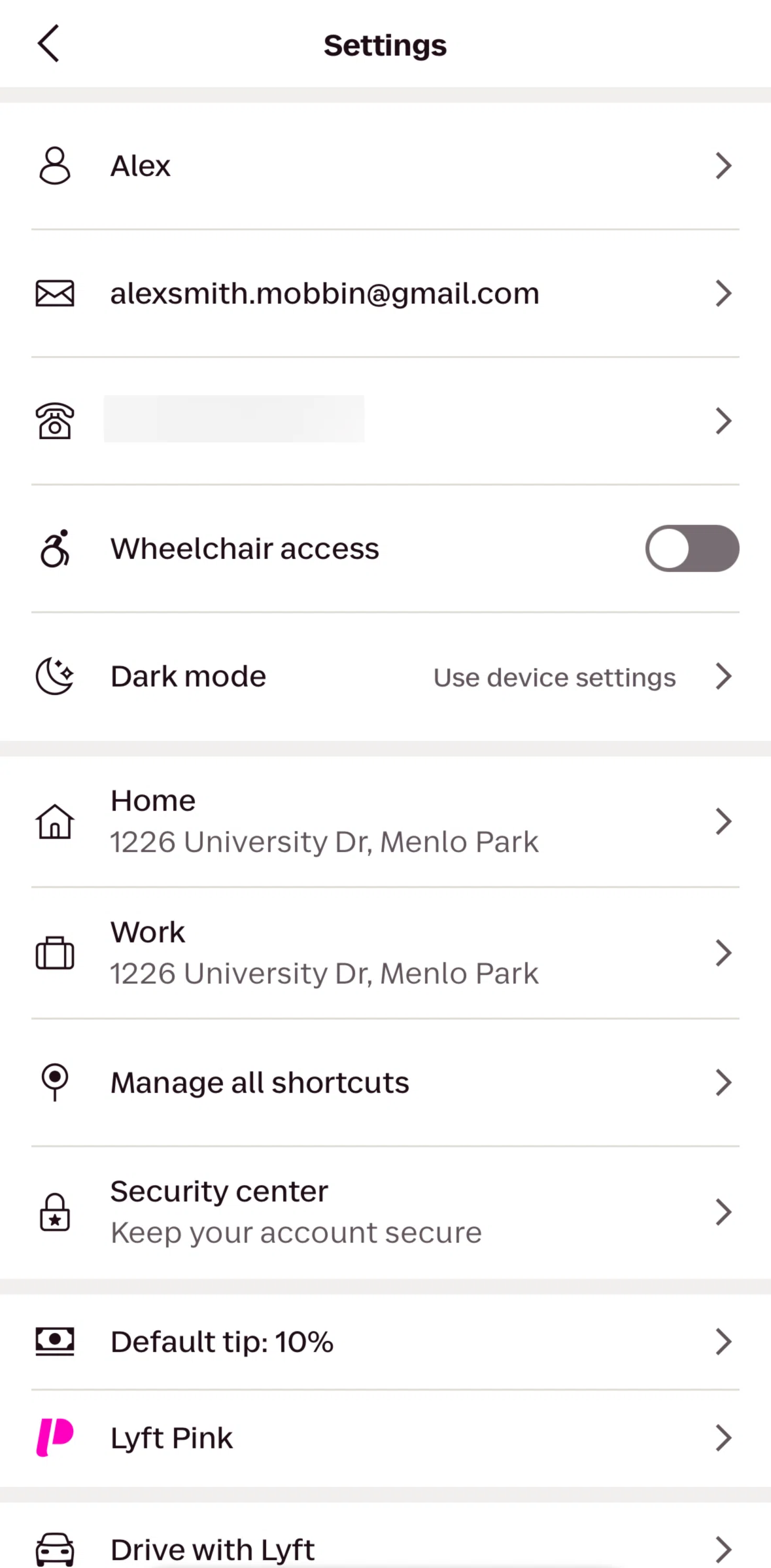 Lyft Screen screen in the Disabling a default tip flow