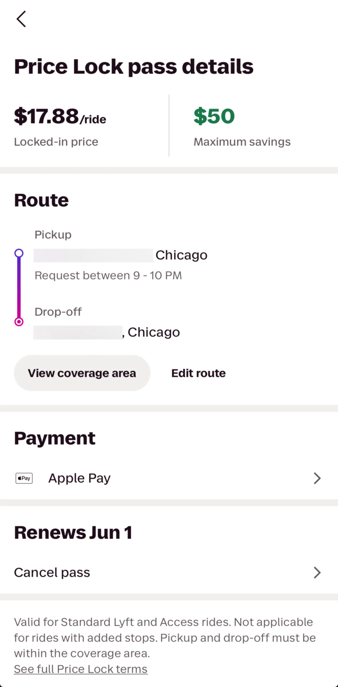 Lyft Screen screen in the Editing a route flow