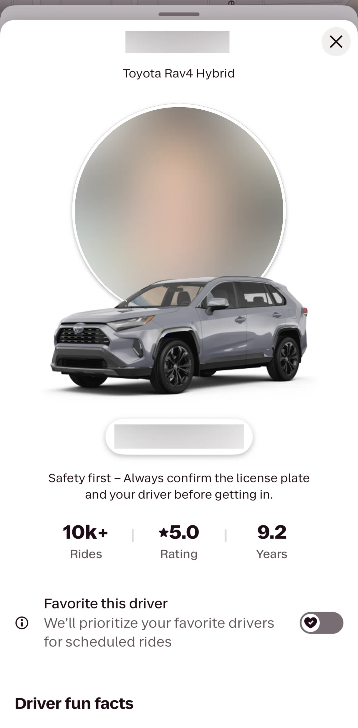Lyft Screen screen in the Favoriting a driver flow