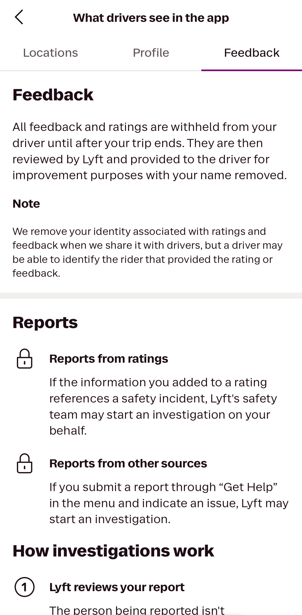 Lyft Screen screen in the Feedback flow