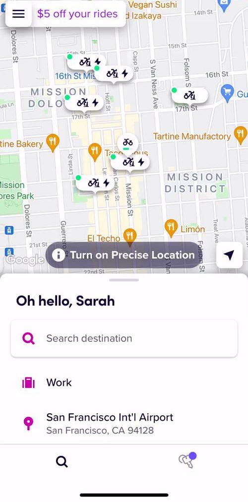 Lyft Home screen in the General Browsing flow