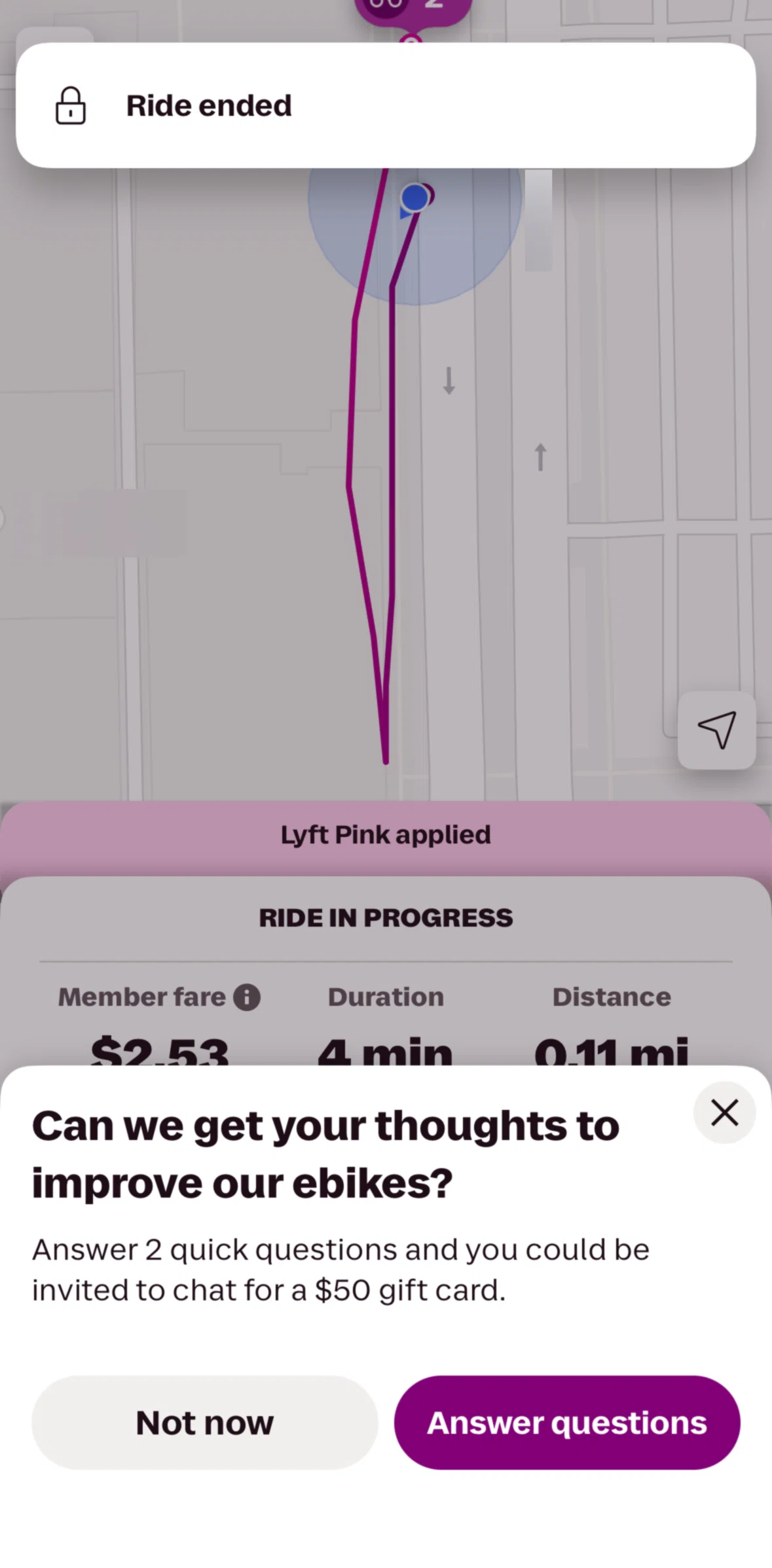 Lyft Screen screen in the Giving a feedback (two-wheeler) flow