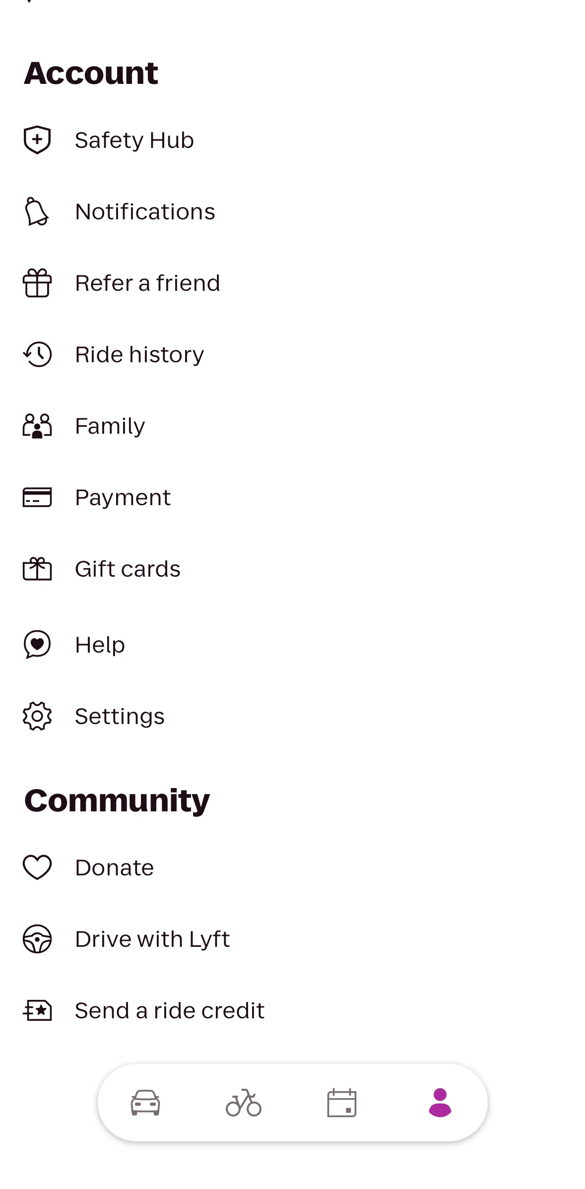 Lyft Screen screen in the Help flow