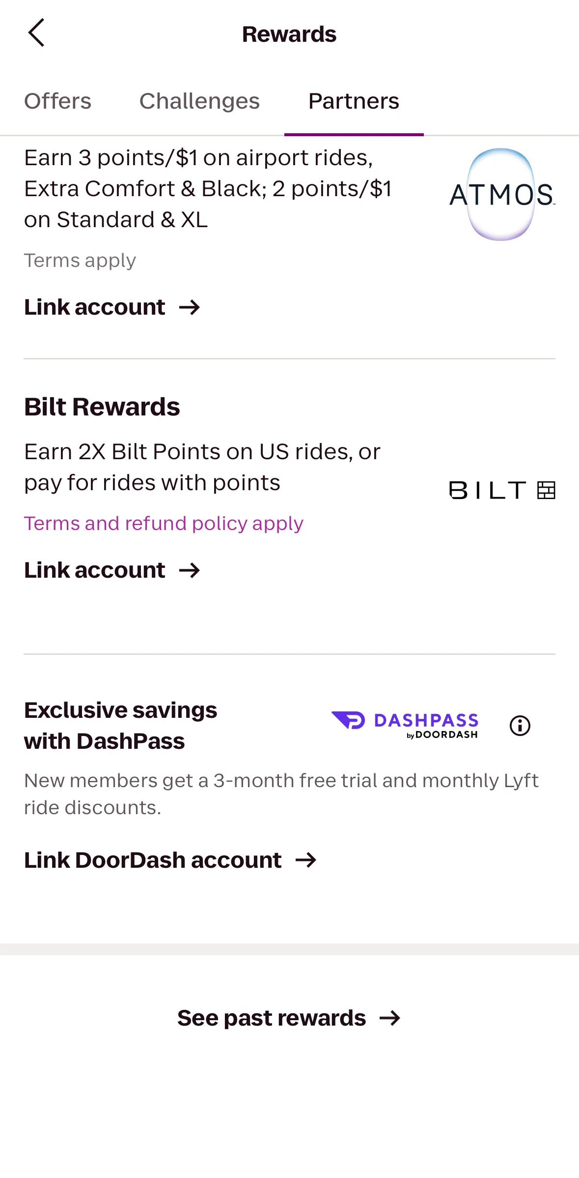 Lyft Screen screen in the Past rewards flow