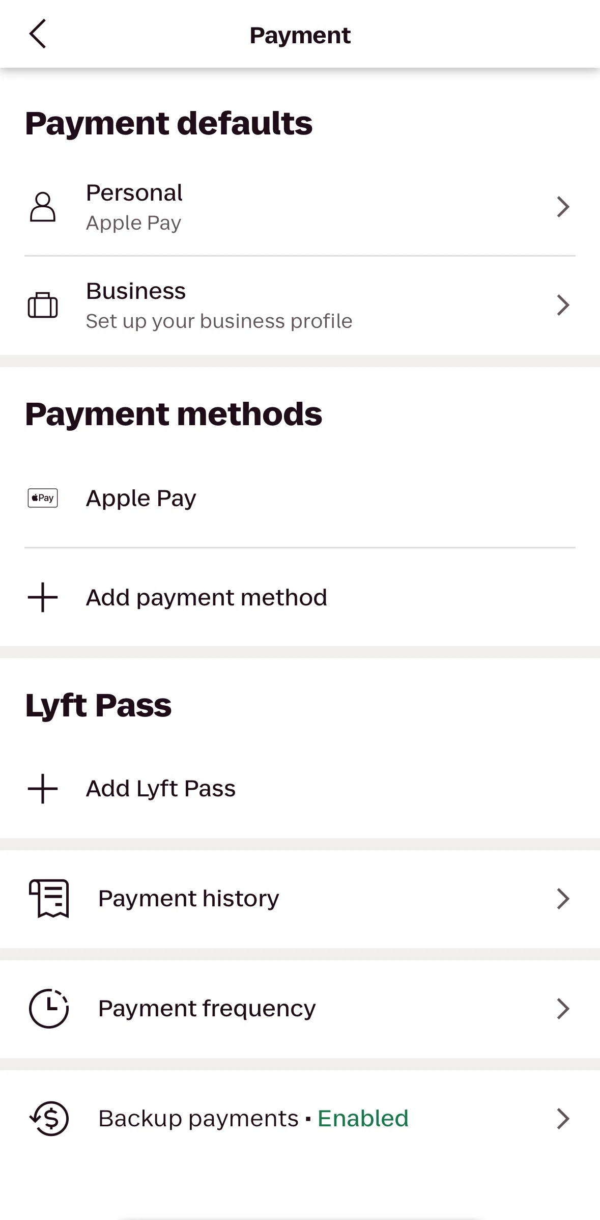 Lyft Screen screen in the Payment history flow