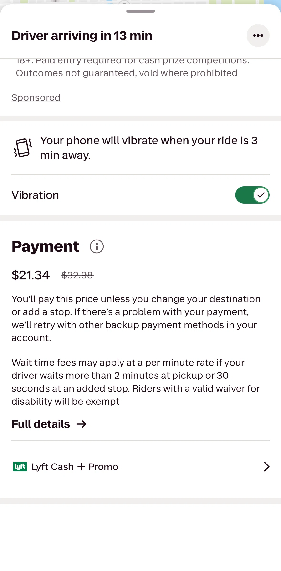 Lyft Screen screen in the Payment information flow