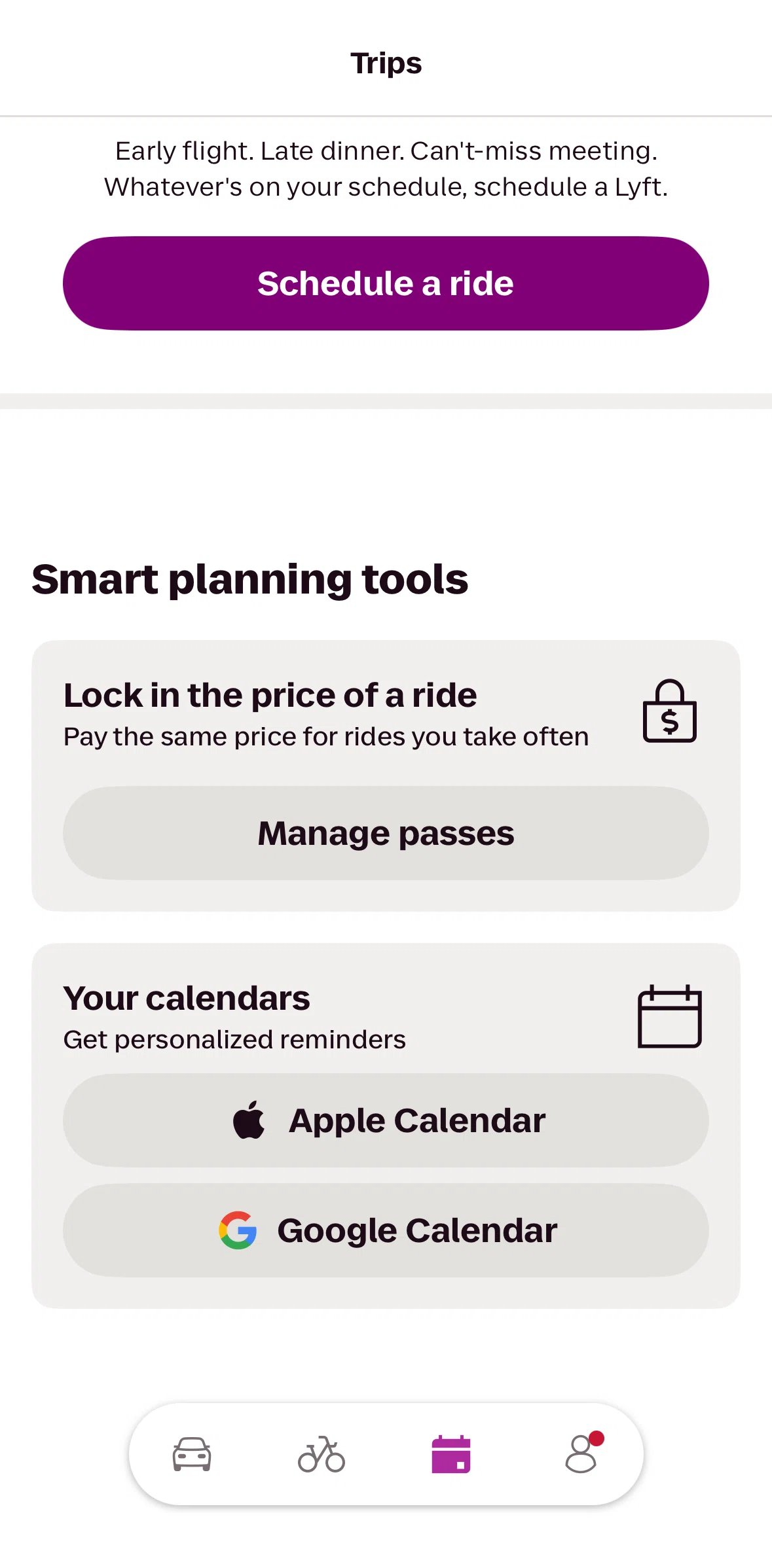 Lyft Screen screen in the Price Lock passes flow