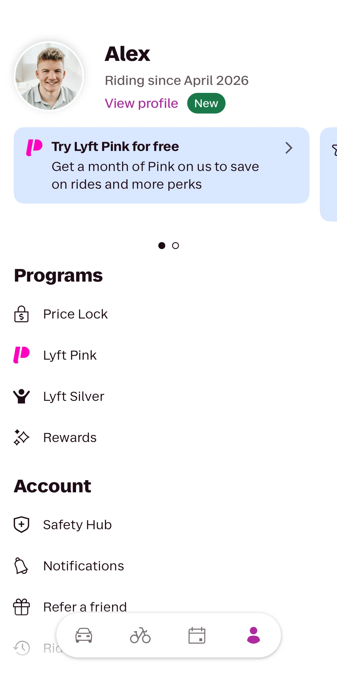 Lyft Screen screen in the Profile detail flow
