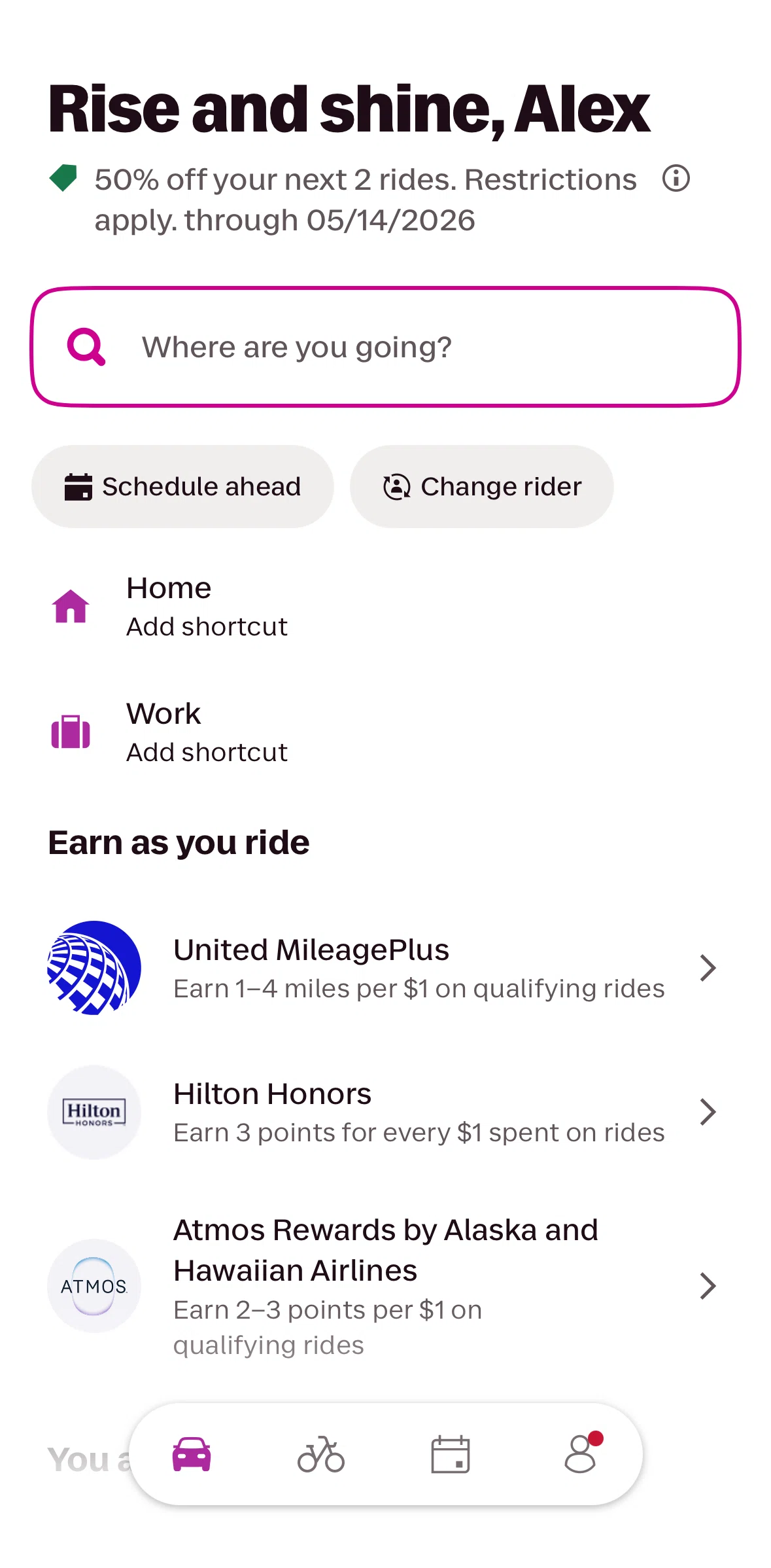 Lyft Screen screen in the Profile flow