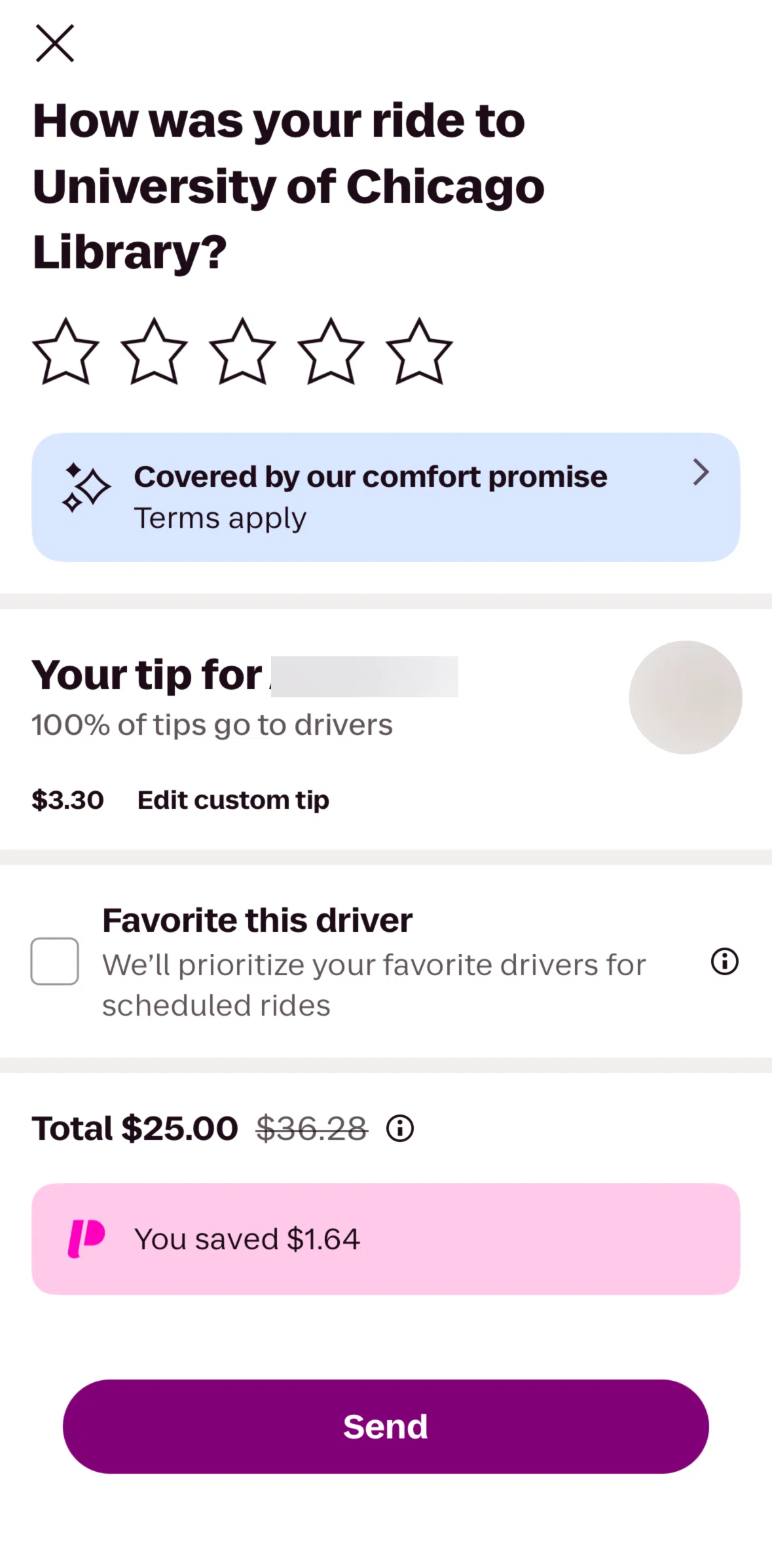 Lyft Screen screen in the Rating a ride flow