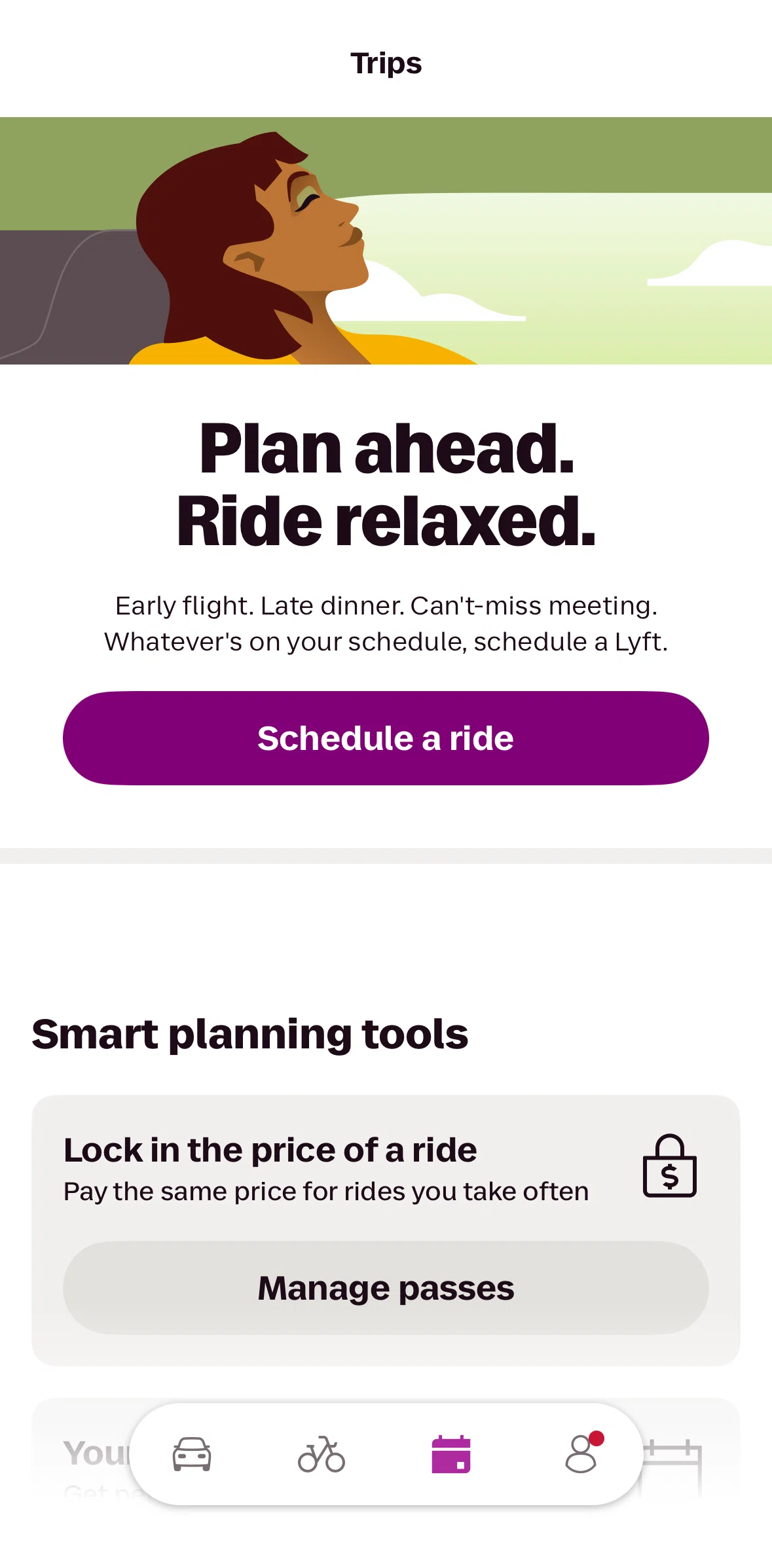 Lyft Screen screen in the Scheduling a ride (trip) flow