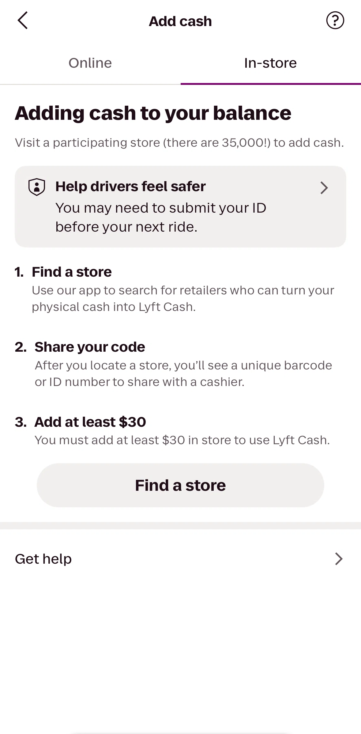 Lyft Screen screen in the Searching store flow