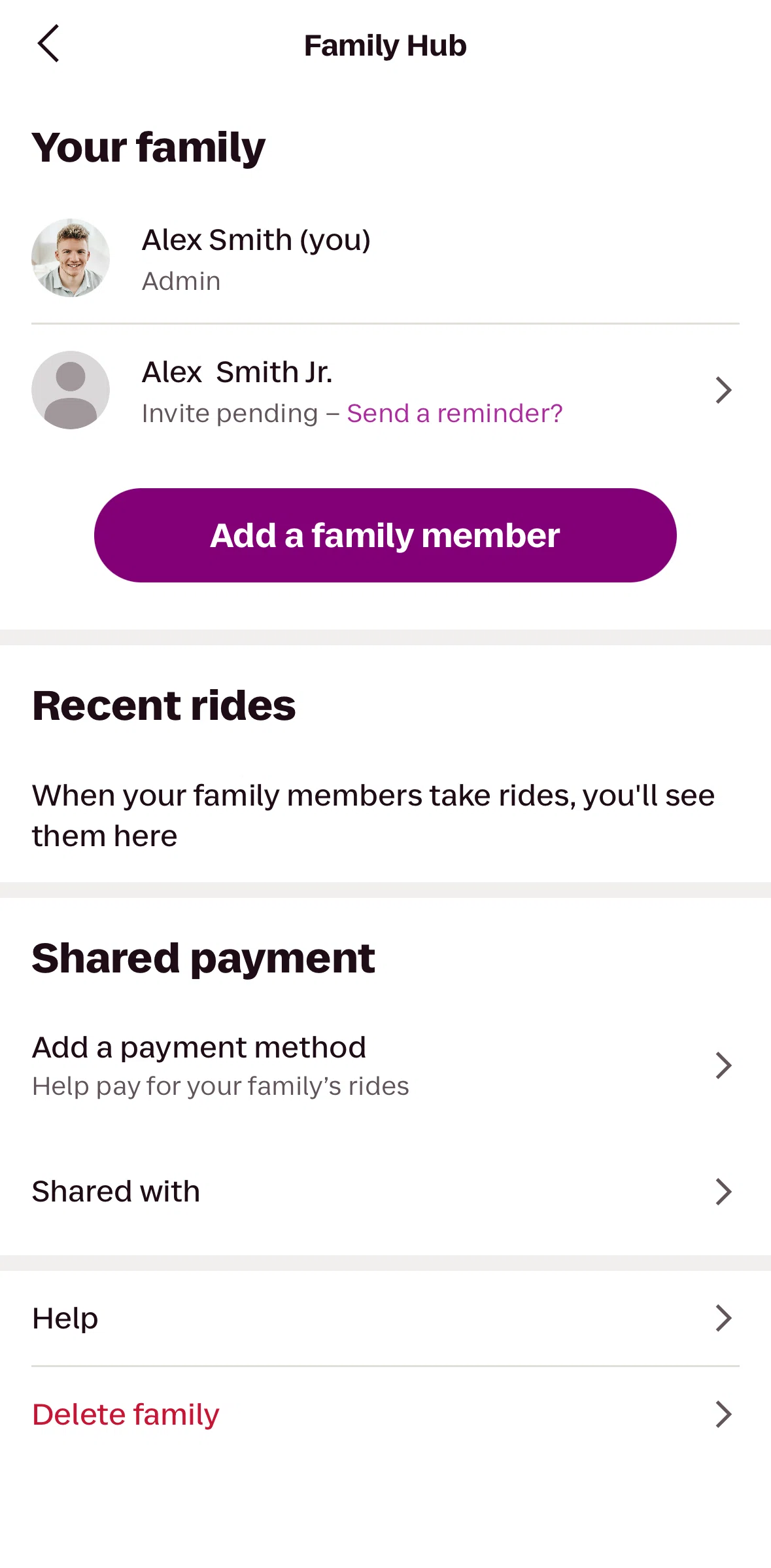 Lyft Screen screen in the Sending a reminder flow