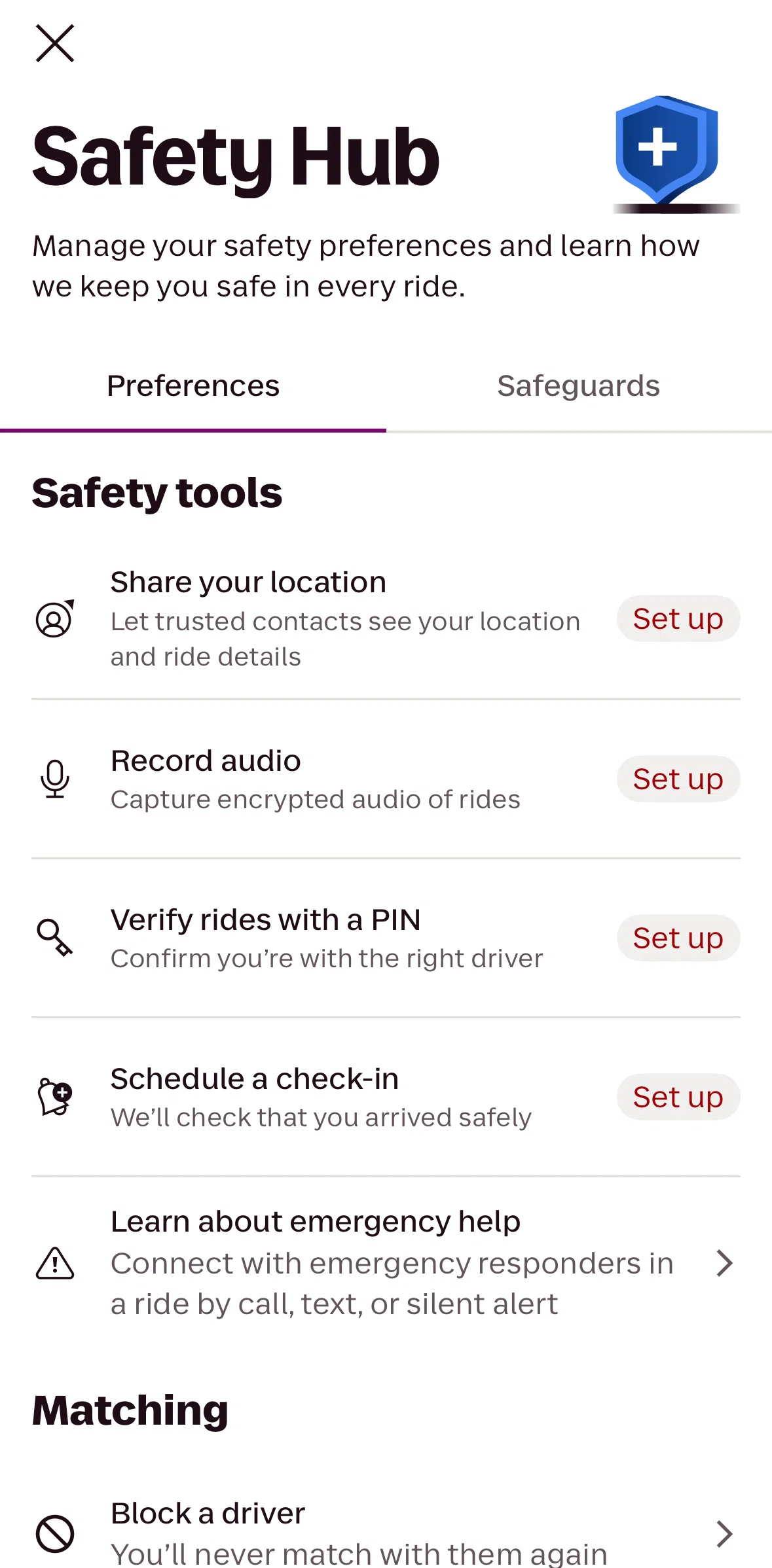 Lyft Screen screen in the Setting up an audio recording flow