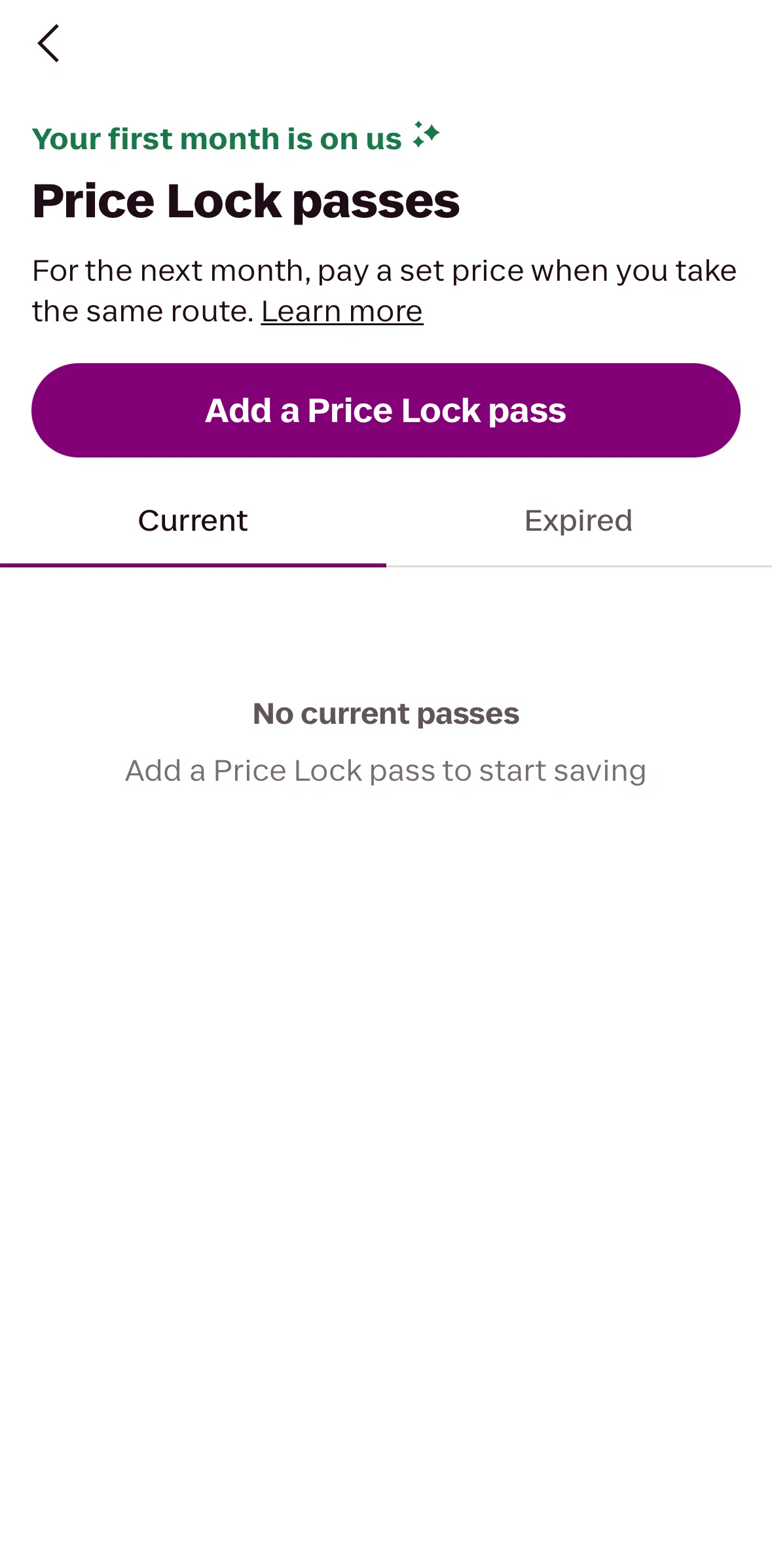 Lyft Screen screen in the Subscribing a Price Lock pass flow