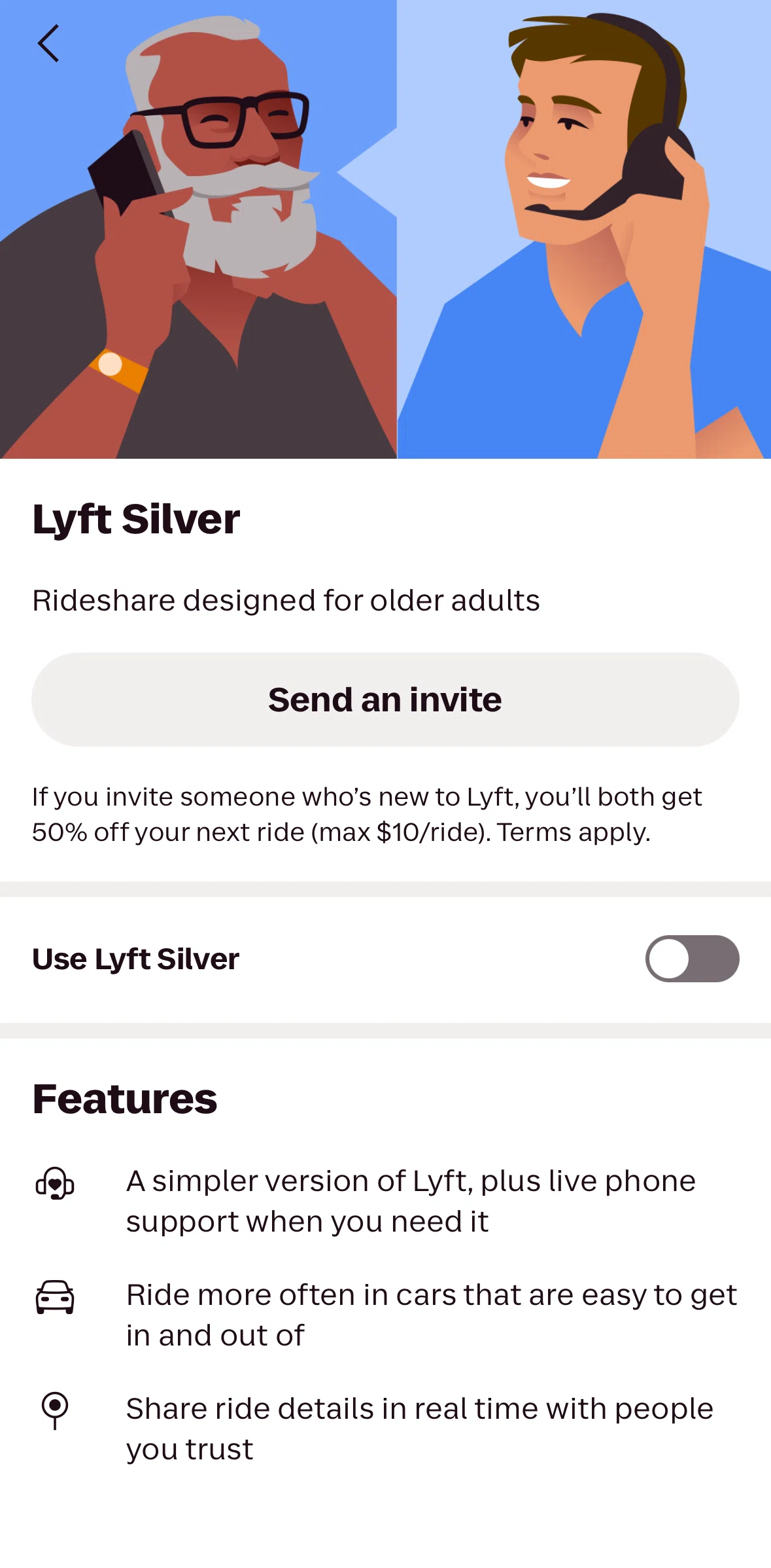 Lyft Screen screen in the Turning on Lyft Silver flow