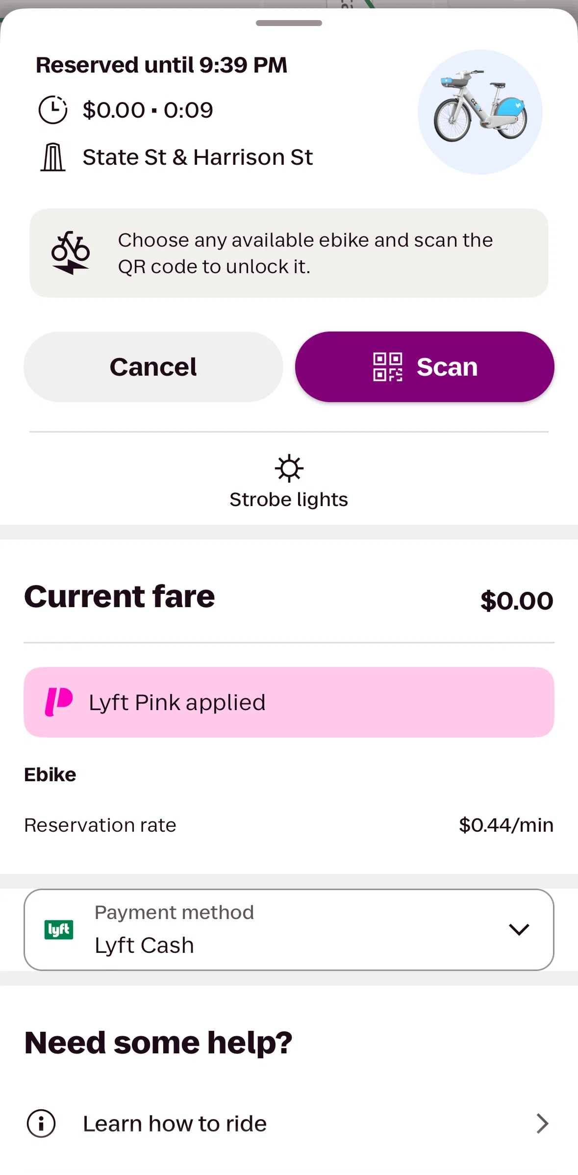 Lyft Screen screen in the Turning on strobe lights flow