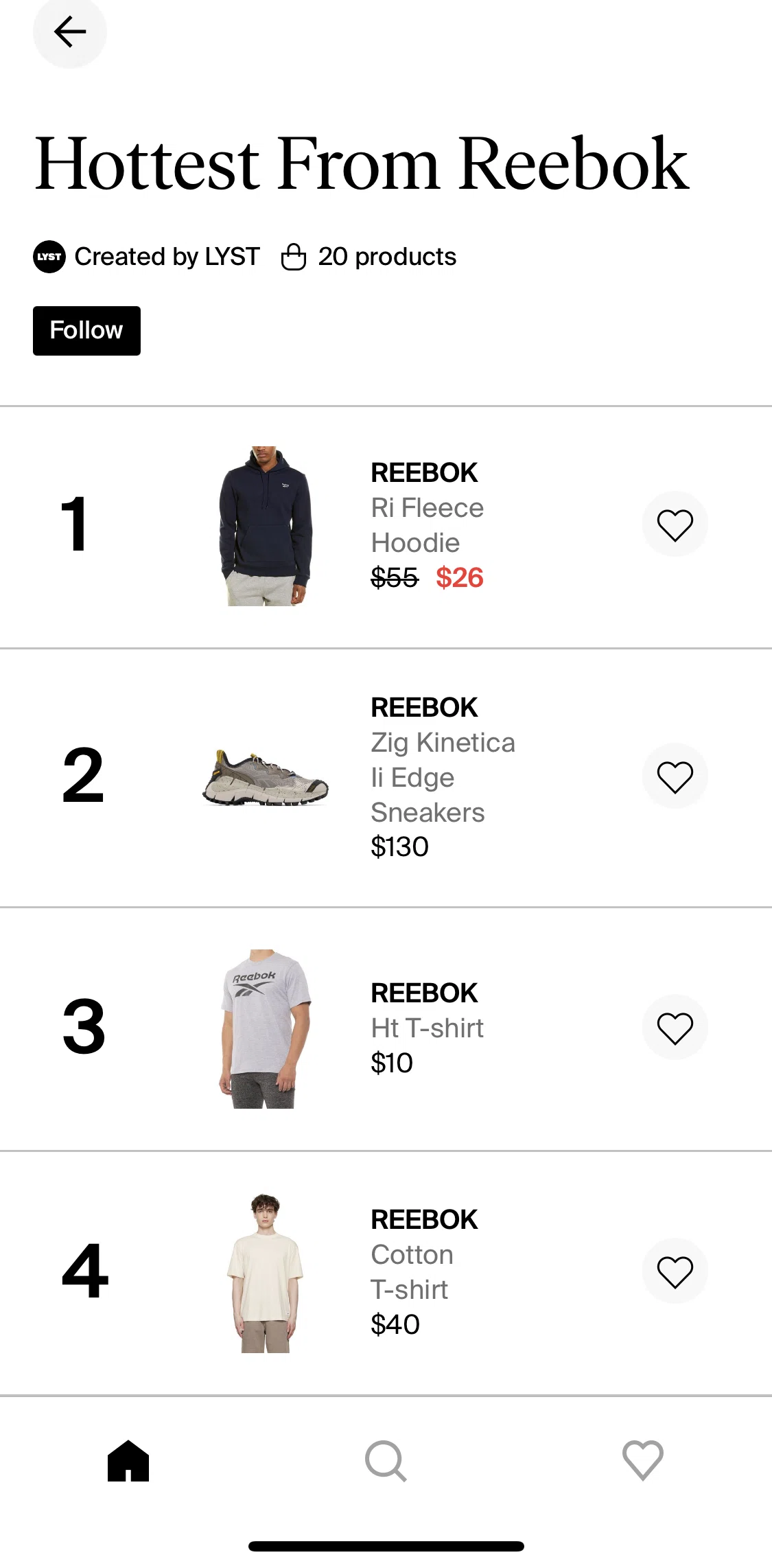 Lyst Screen screen in the Saving products flow