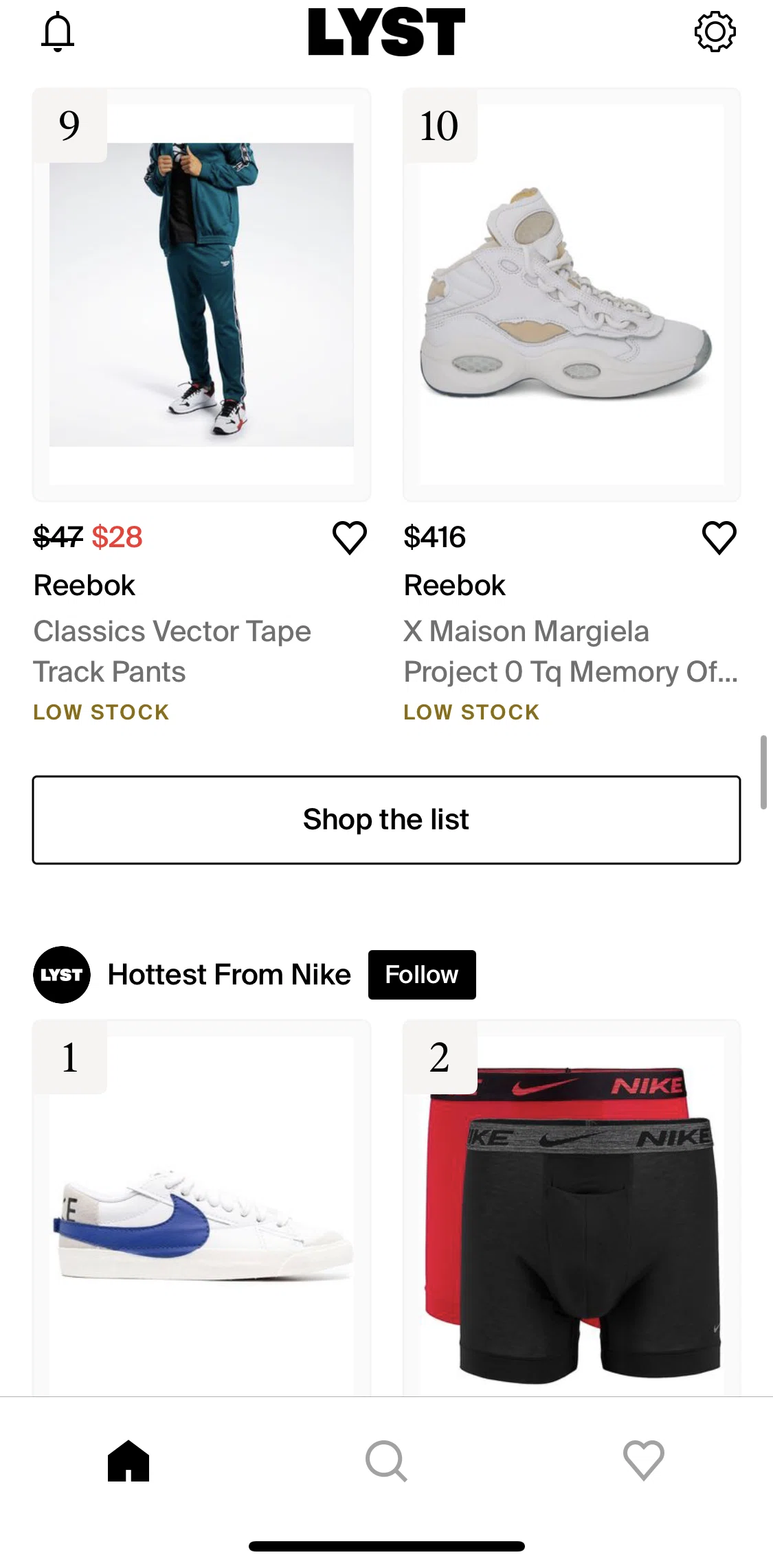 Lyst Screen screen in the Shopping the list flow