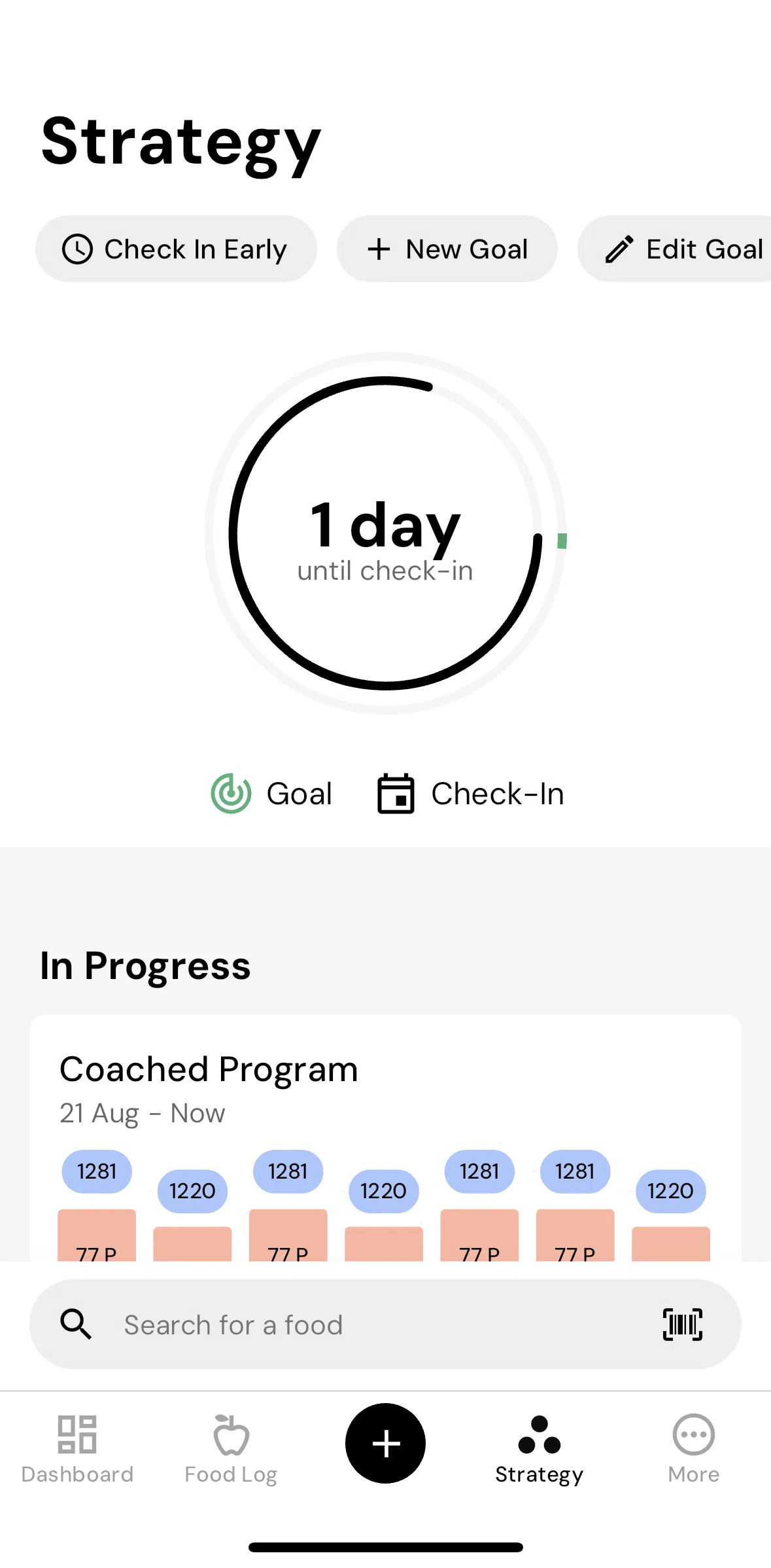 MacroFactor Screen screen in the Checking in early flow