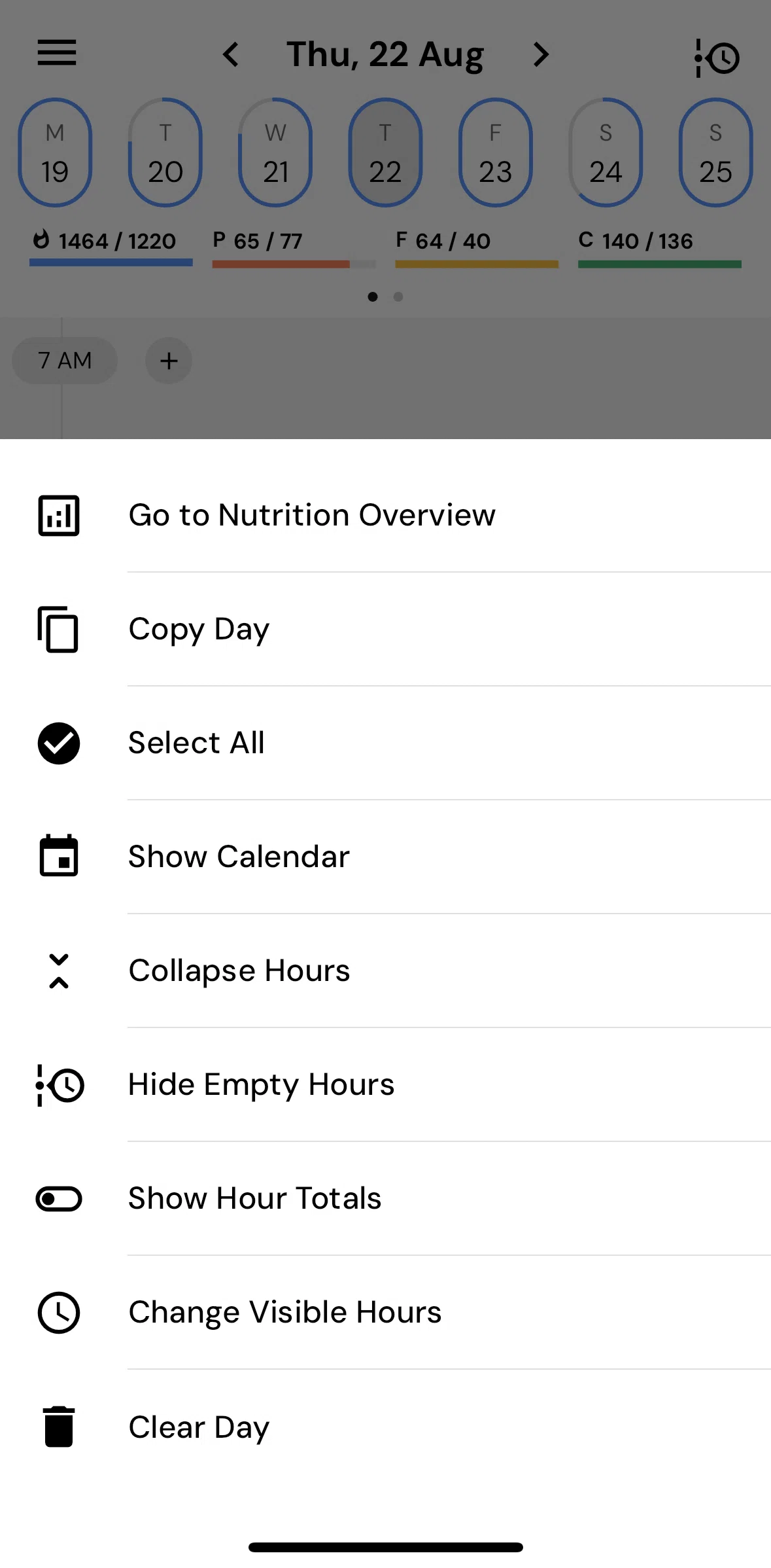 MacroFactor Screen screen in the Collapse hours flow