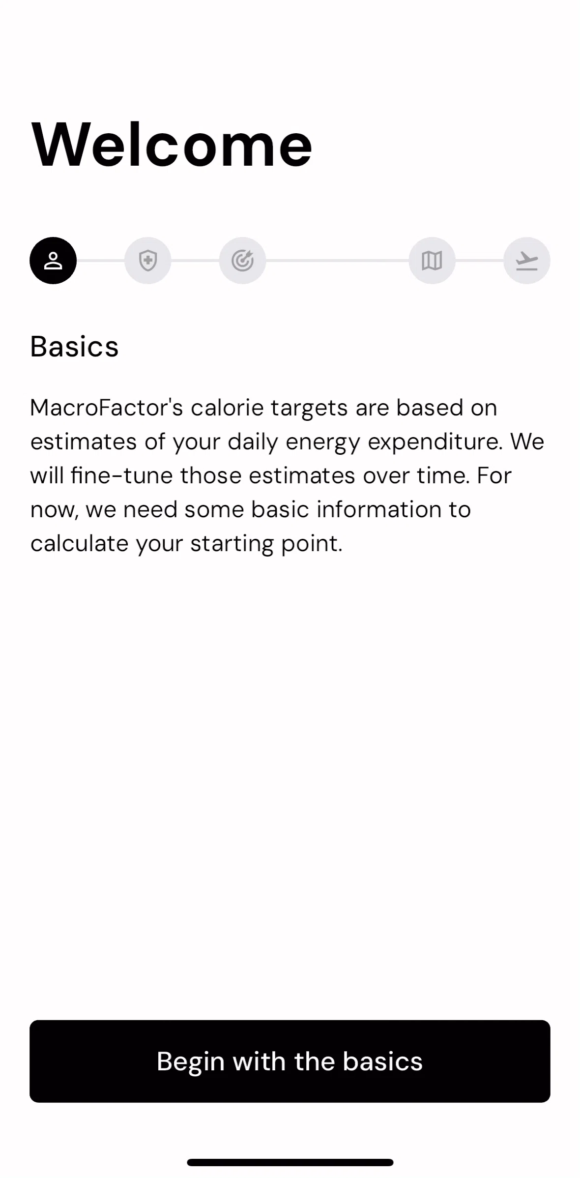 MacroFactor Screen screen in the Completing account setup flow
