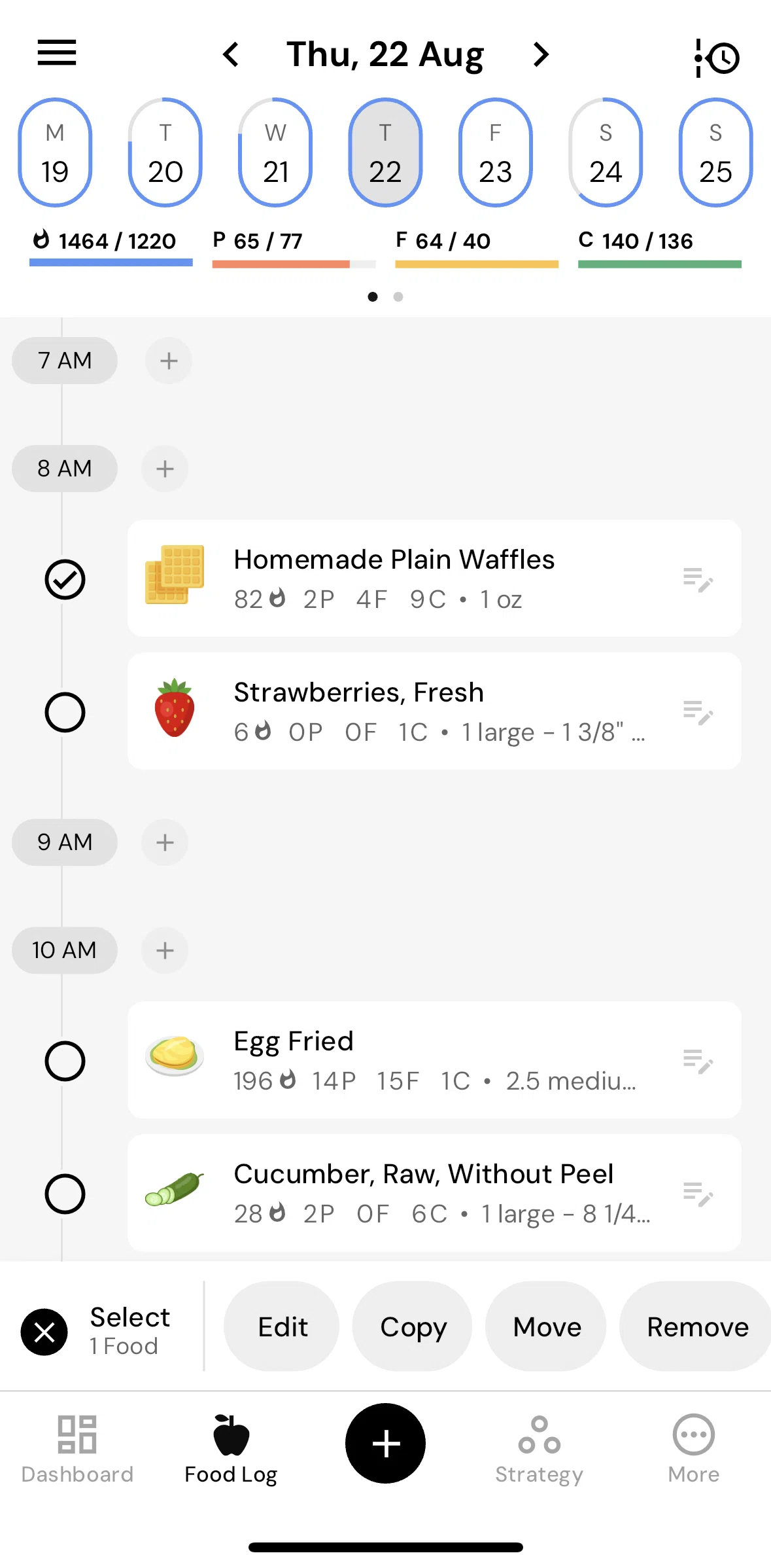 MacroFactor Screen screen in the Copying a logged food flow
