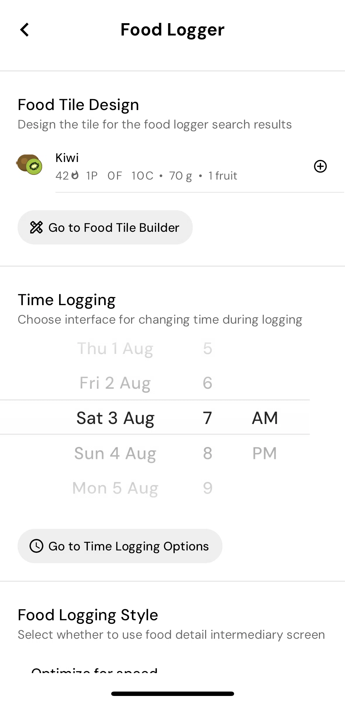 MacroFactor Screen screen in the Customizing food tile design flow