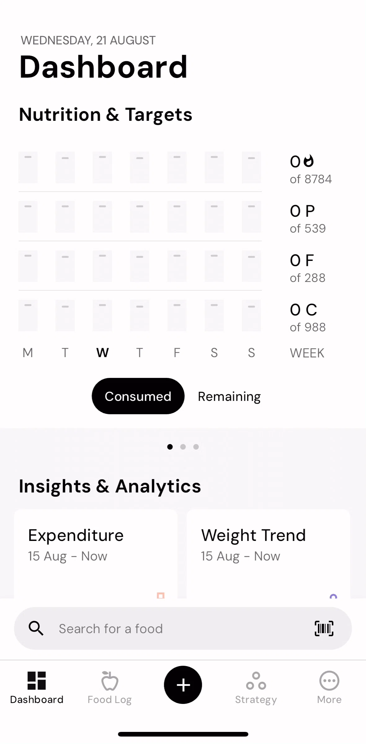 MacroFactor Screen screen in the Dashboard flow
