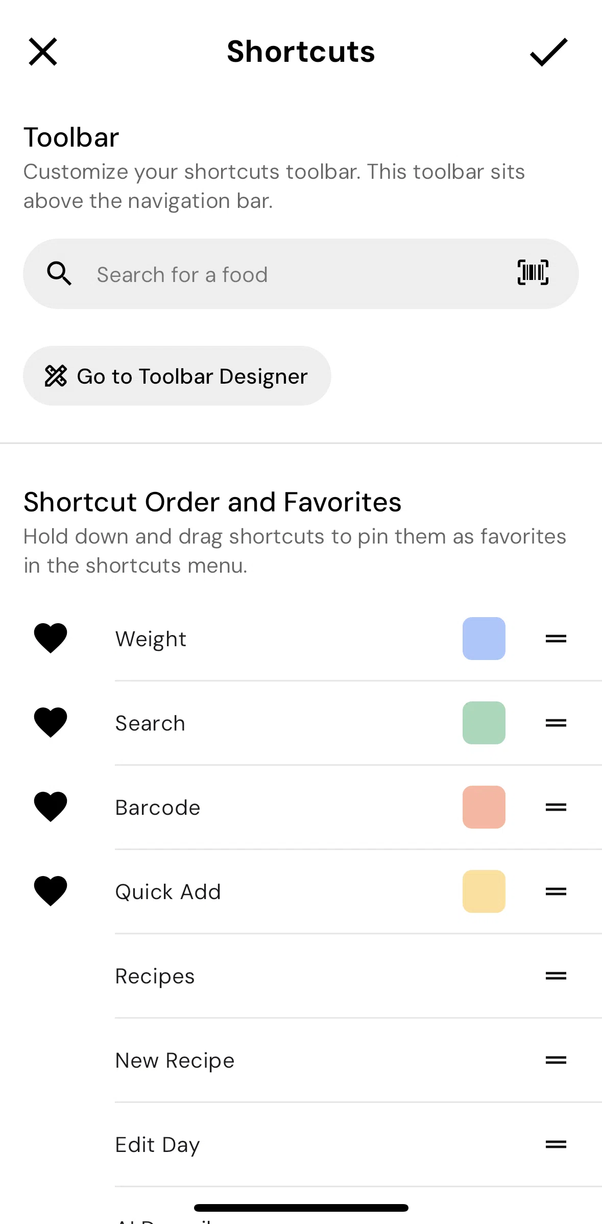 MacroFactor Screen screen in the Editing toolbar design flow
