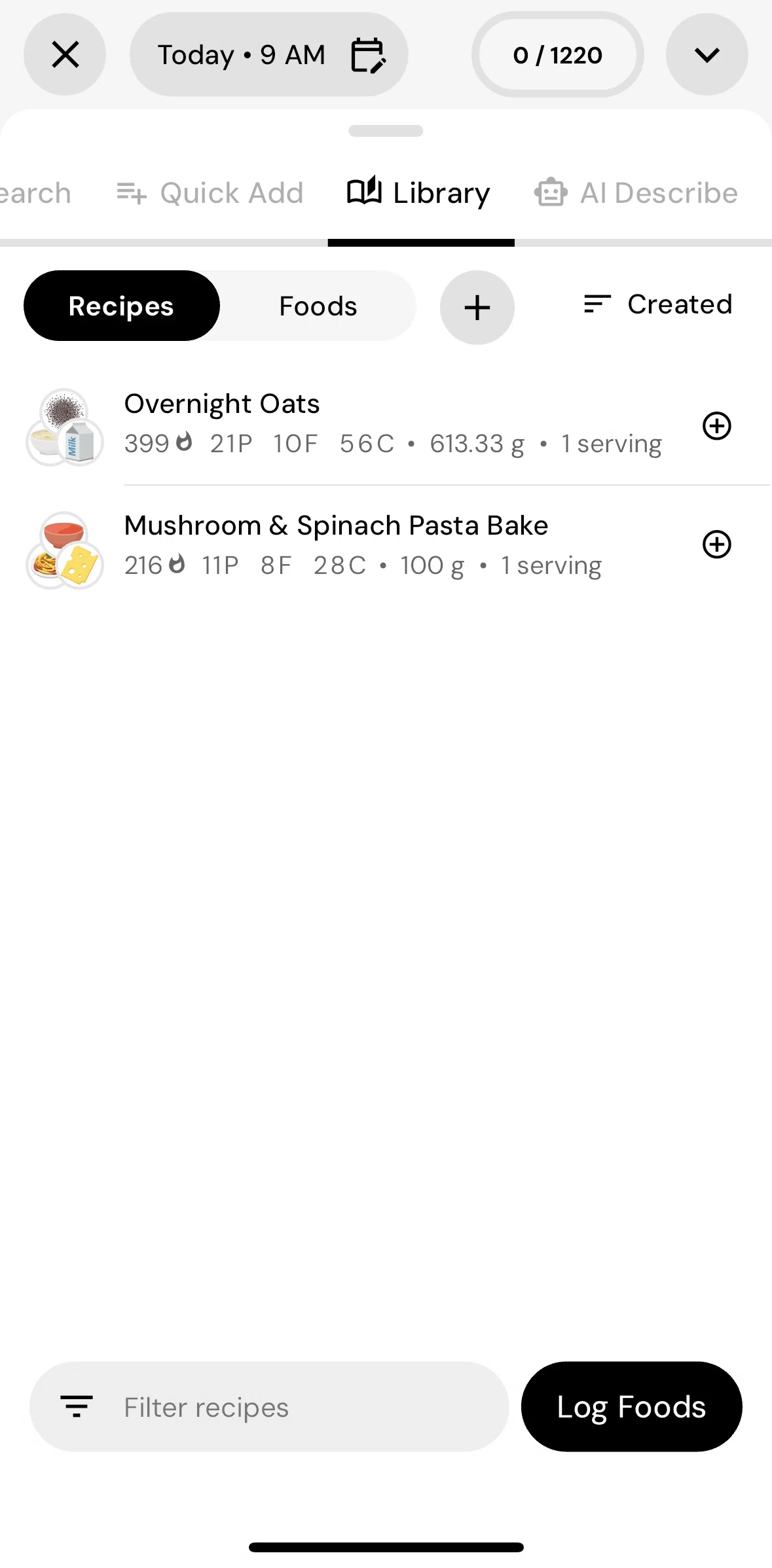 MacroFactor Screen screen in the Filtering recipes flow