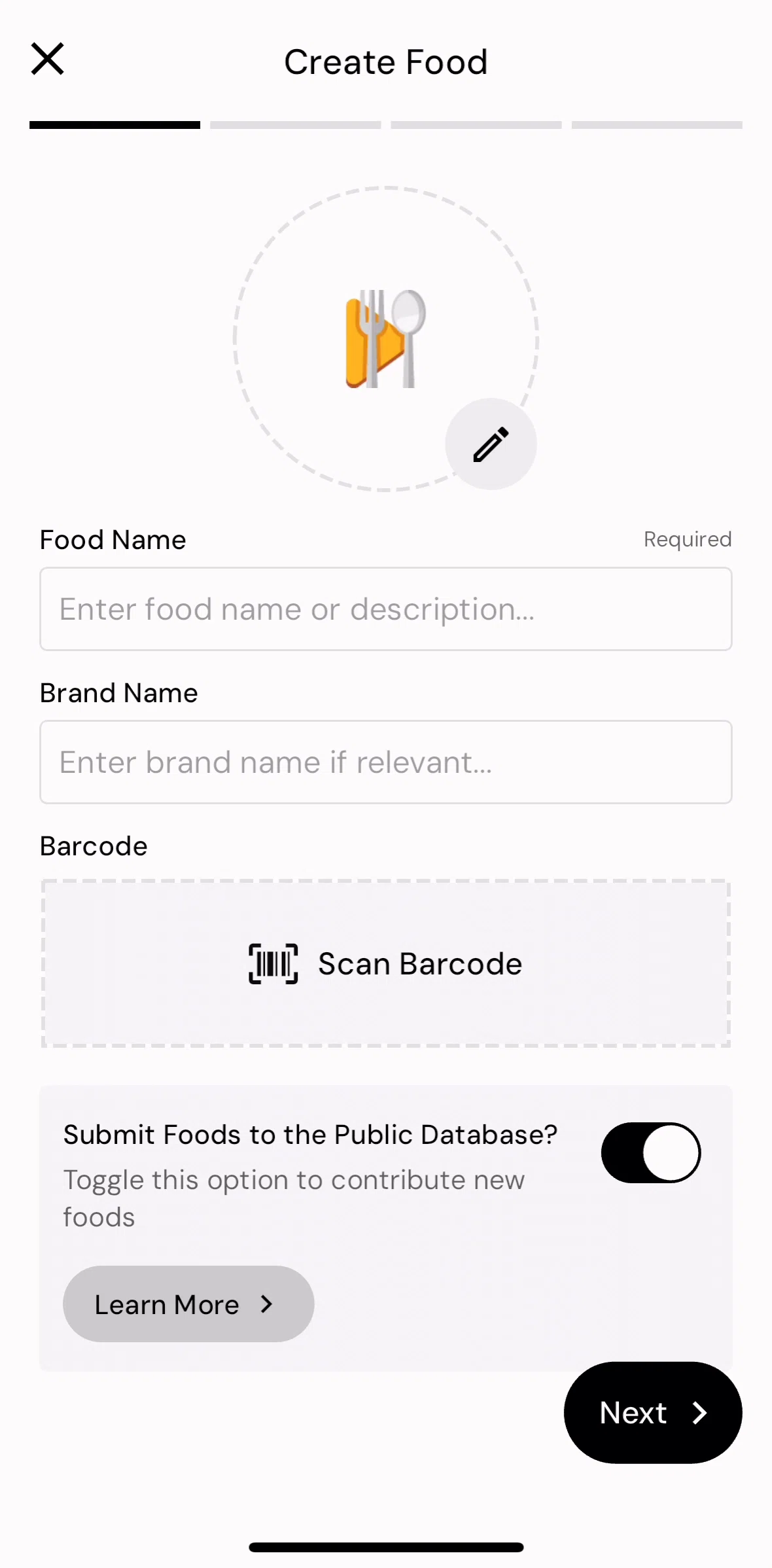 MacroFactor Screen screen in the Learn more about public database flow