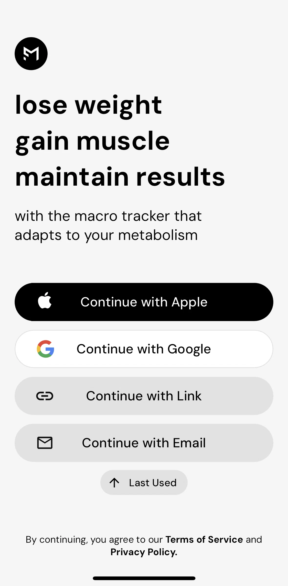 MacroFactor Screen screen in the Logging in flow