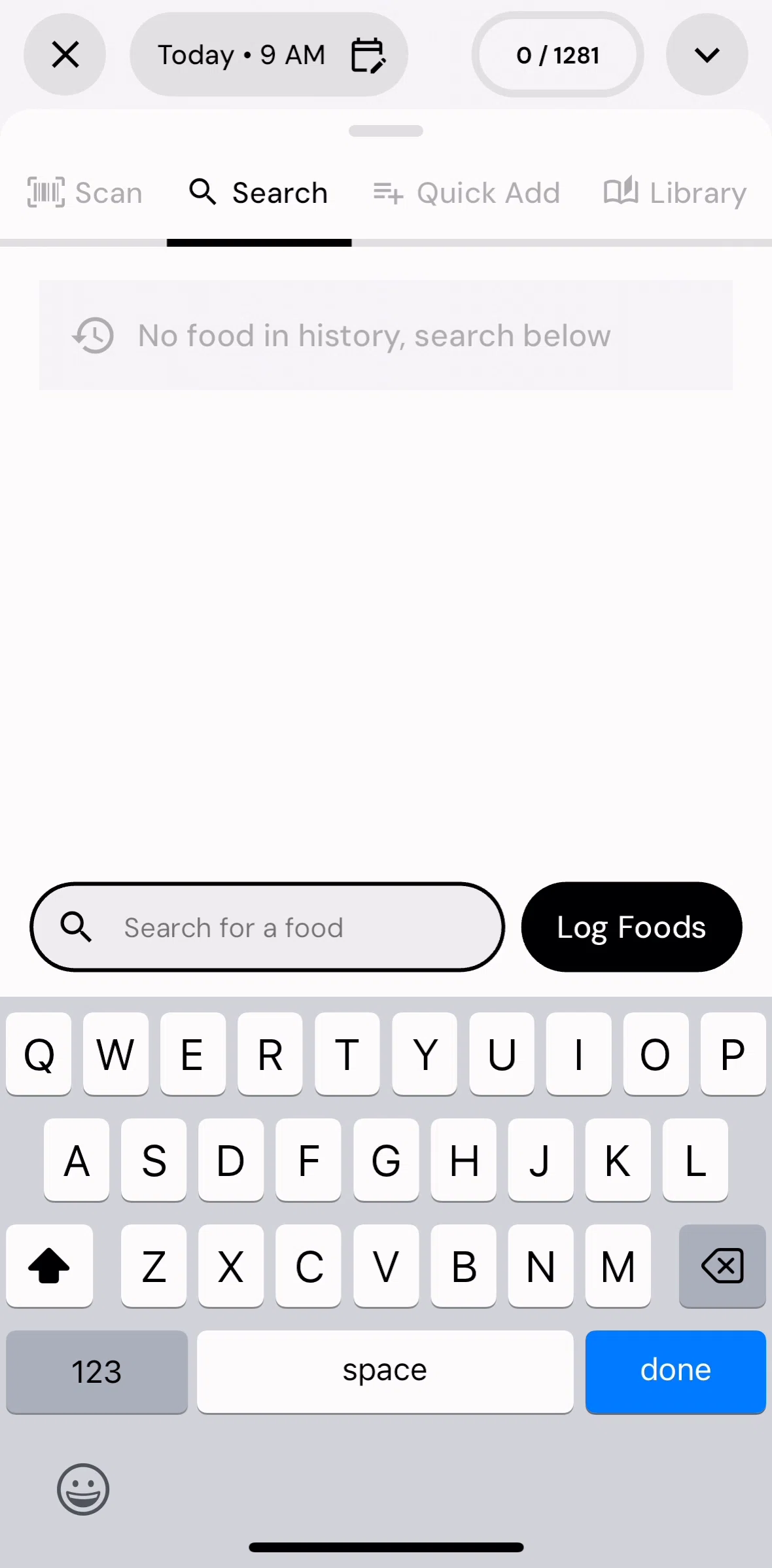 MacroFactor Screen screen in the Quick adding a food flow