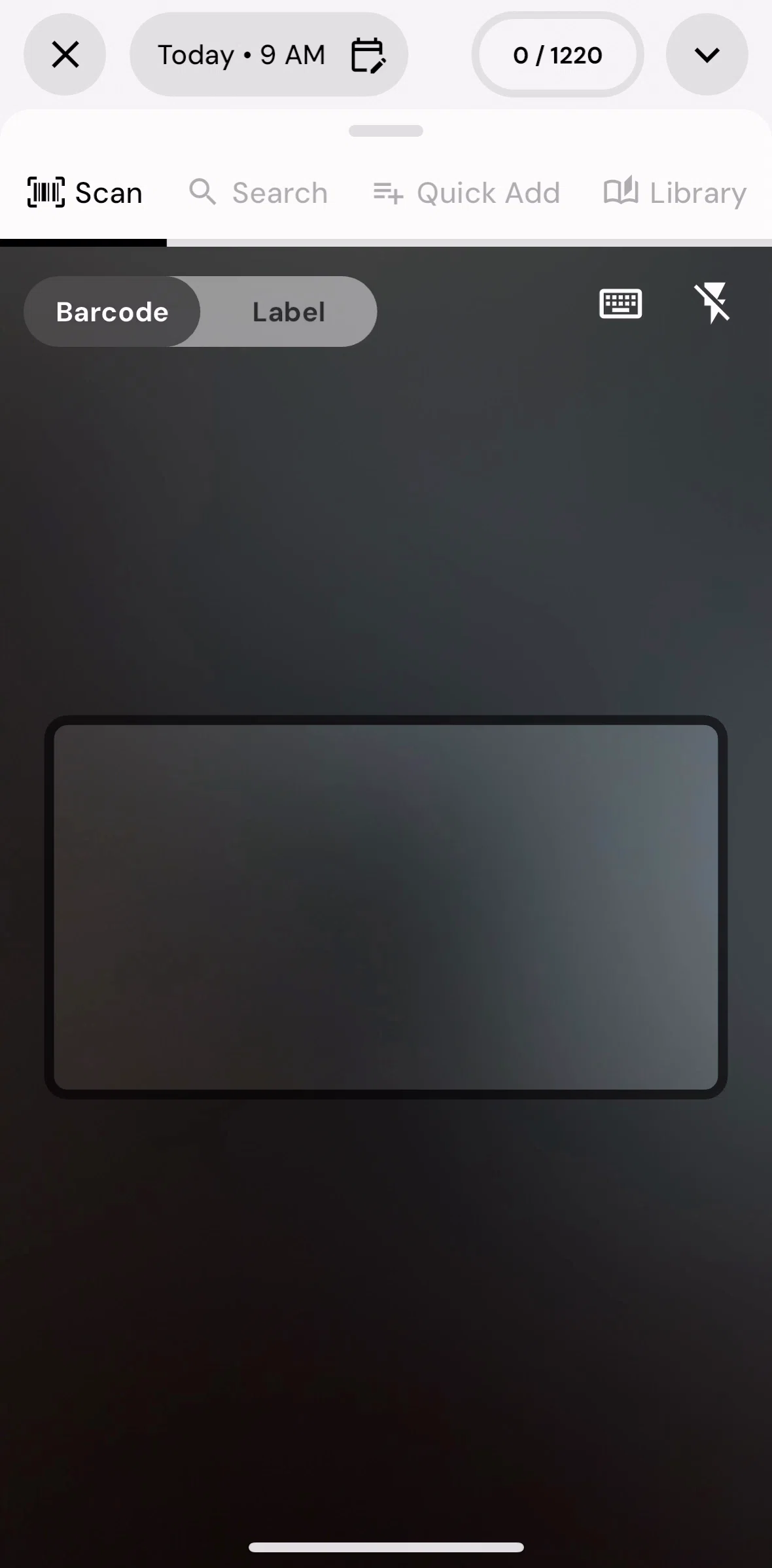 MacroFactor Screen screen in the Scanning a food label flow