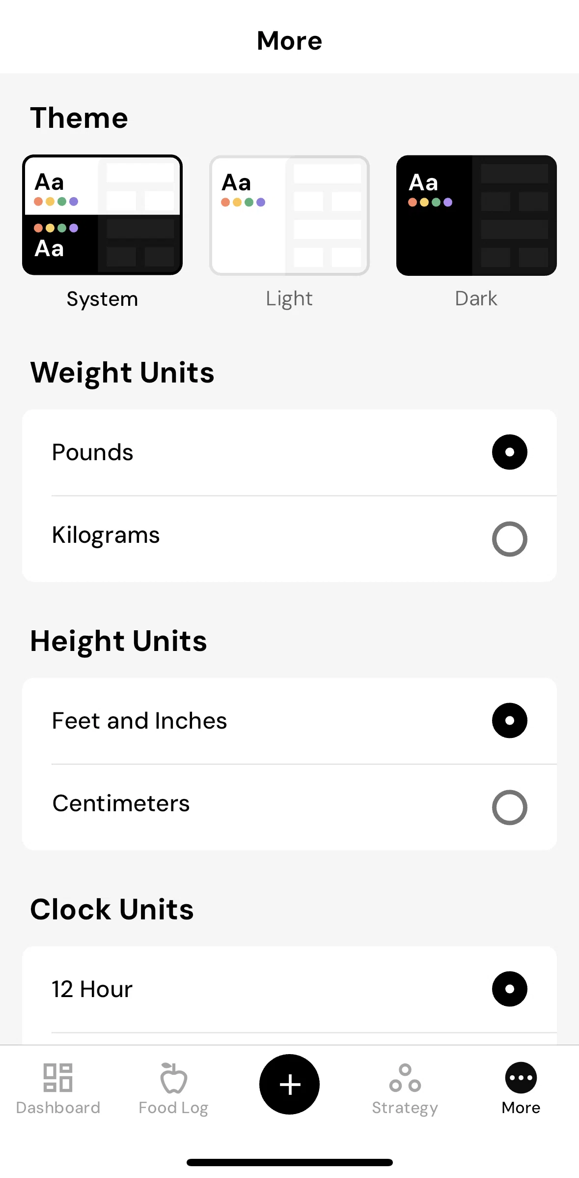 MacroFactor Screen screen in the Switching to dark mode flow