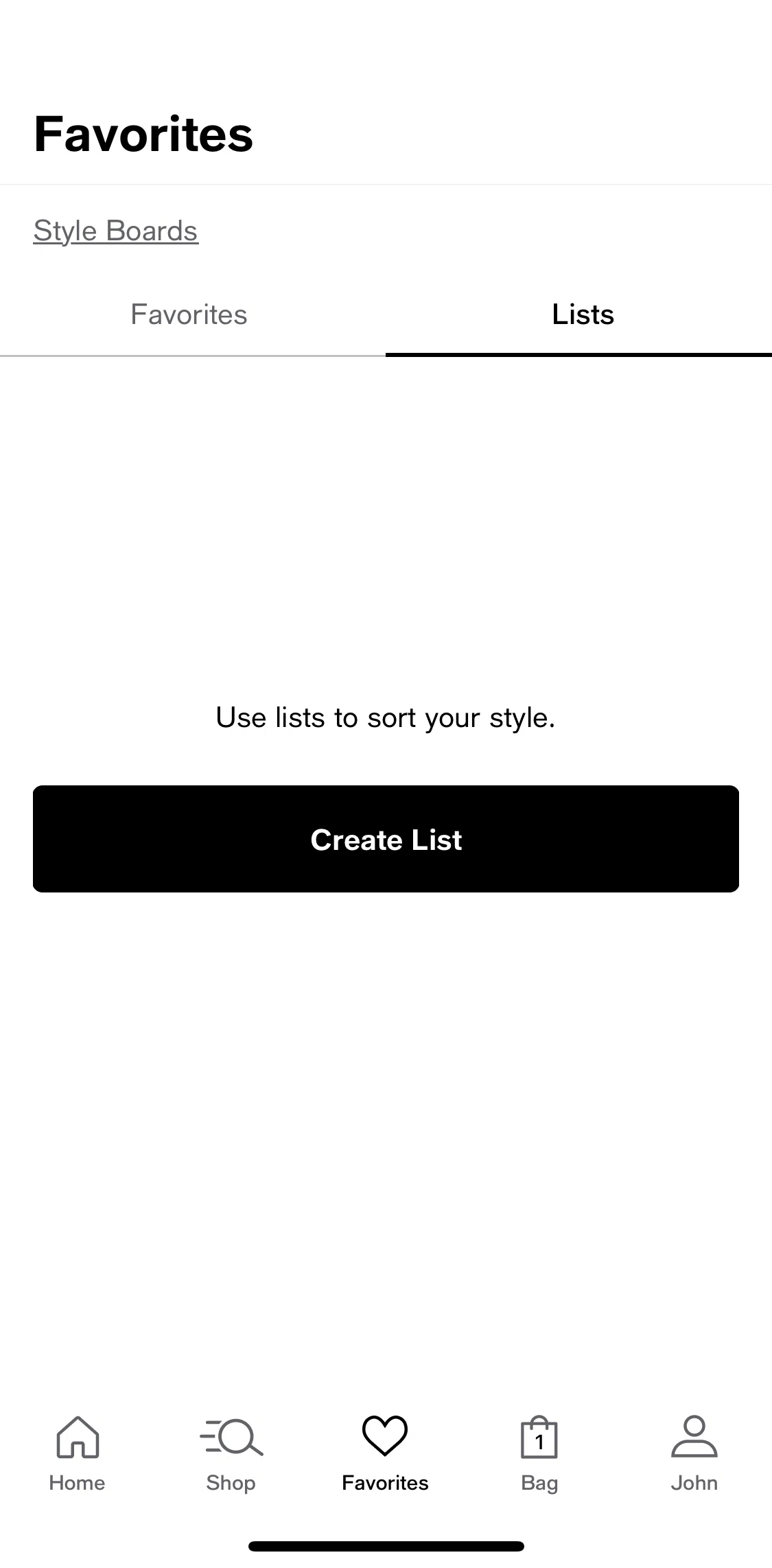Macy's Screen screen in the Creating a new list flow